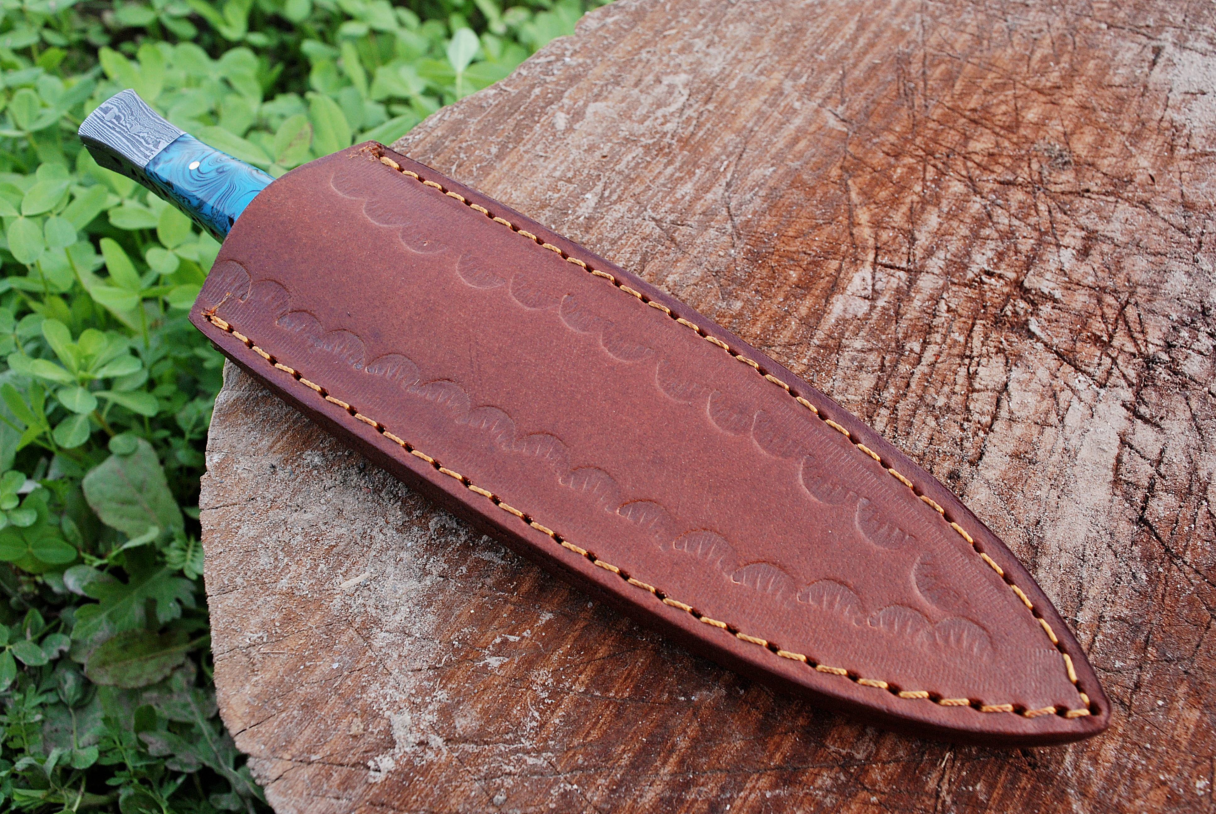 Handmade Damascus Steel Full Tang Knife with Sheath Resin Handle - Image 6