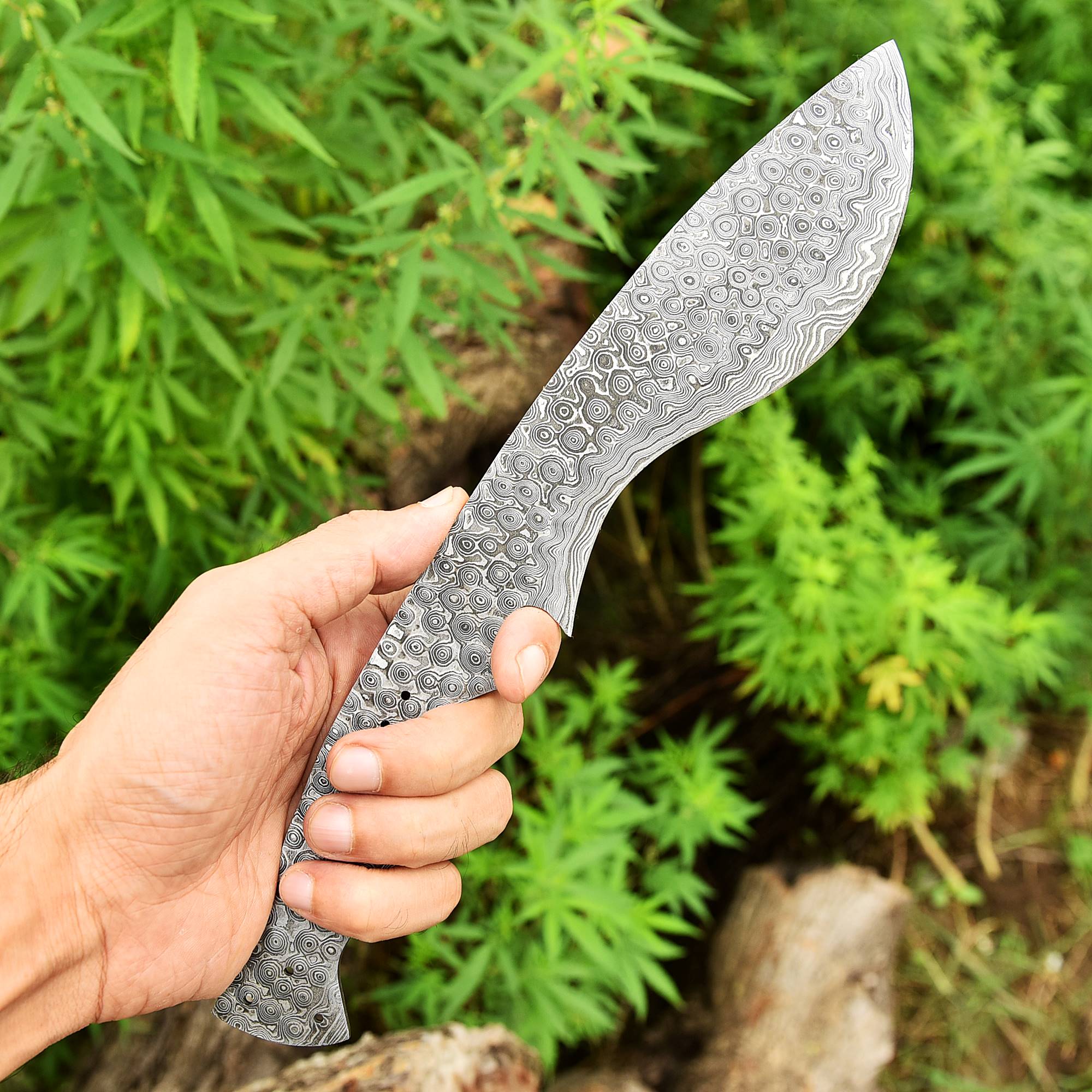 Handmade Damascus Steel Hunting Camping Kukri Full Tang Knife Blank Blade - Image 3