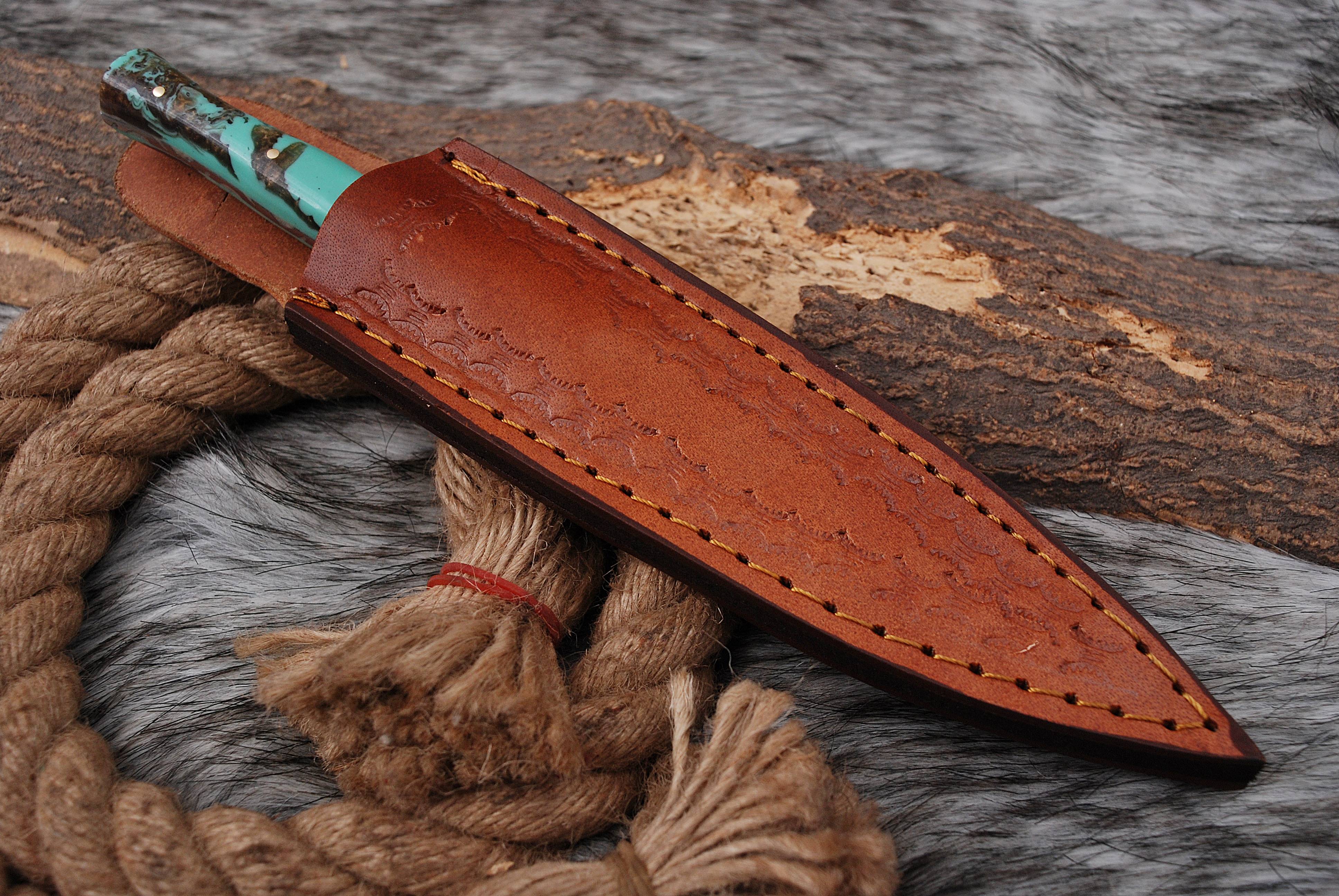 Handmade Damascus Steel Hunting Dagger Boot Knife Resin Brass Handle x-65 - Image 5