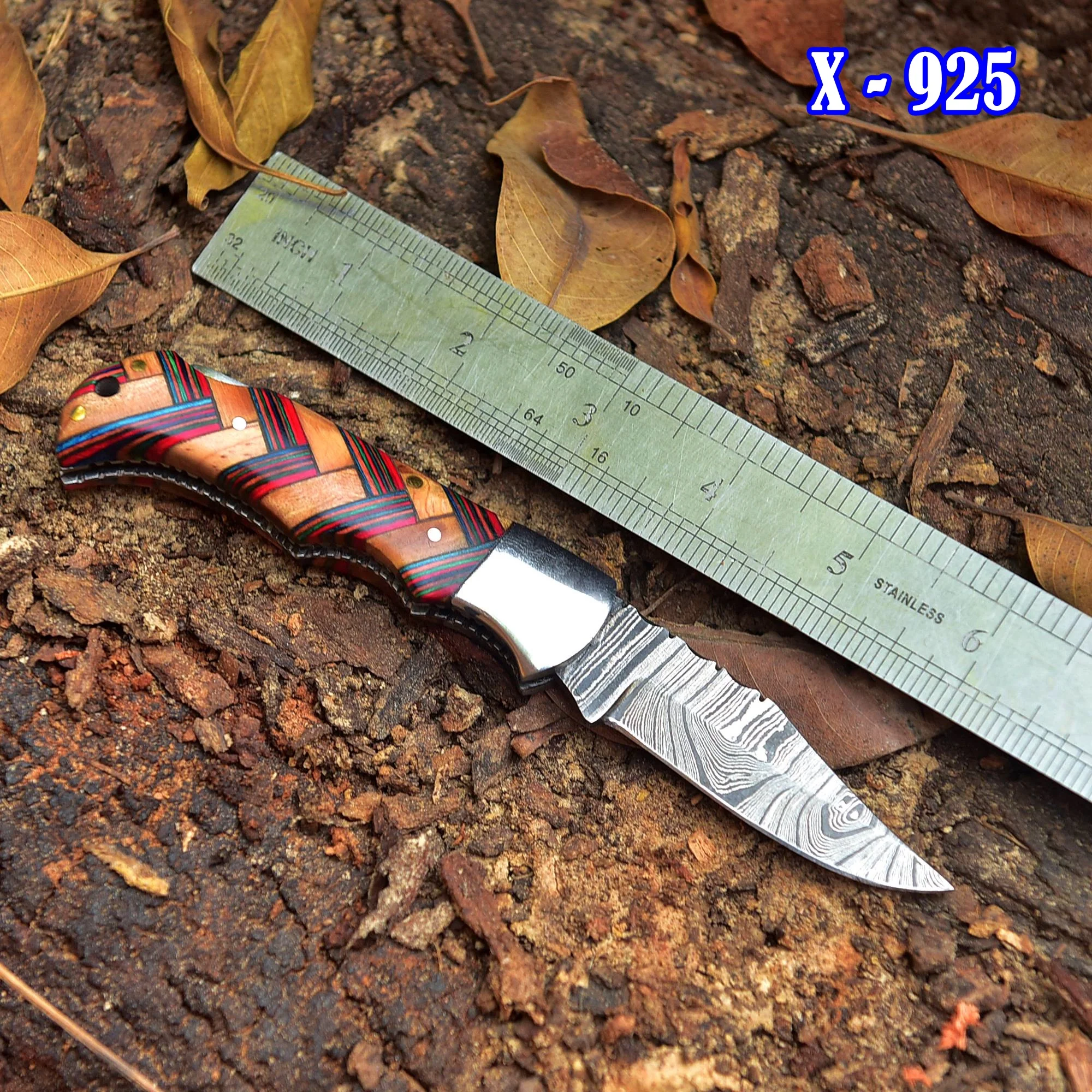 Handmade Damascus Steel Hunting Folding Pocket Knife With Sheath EDC - Image 3