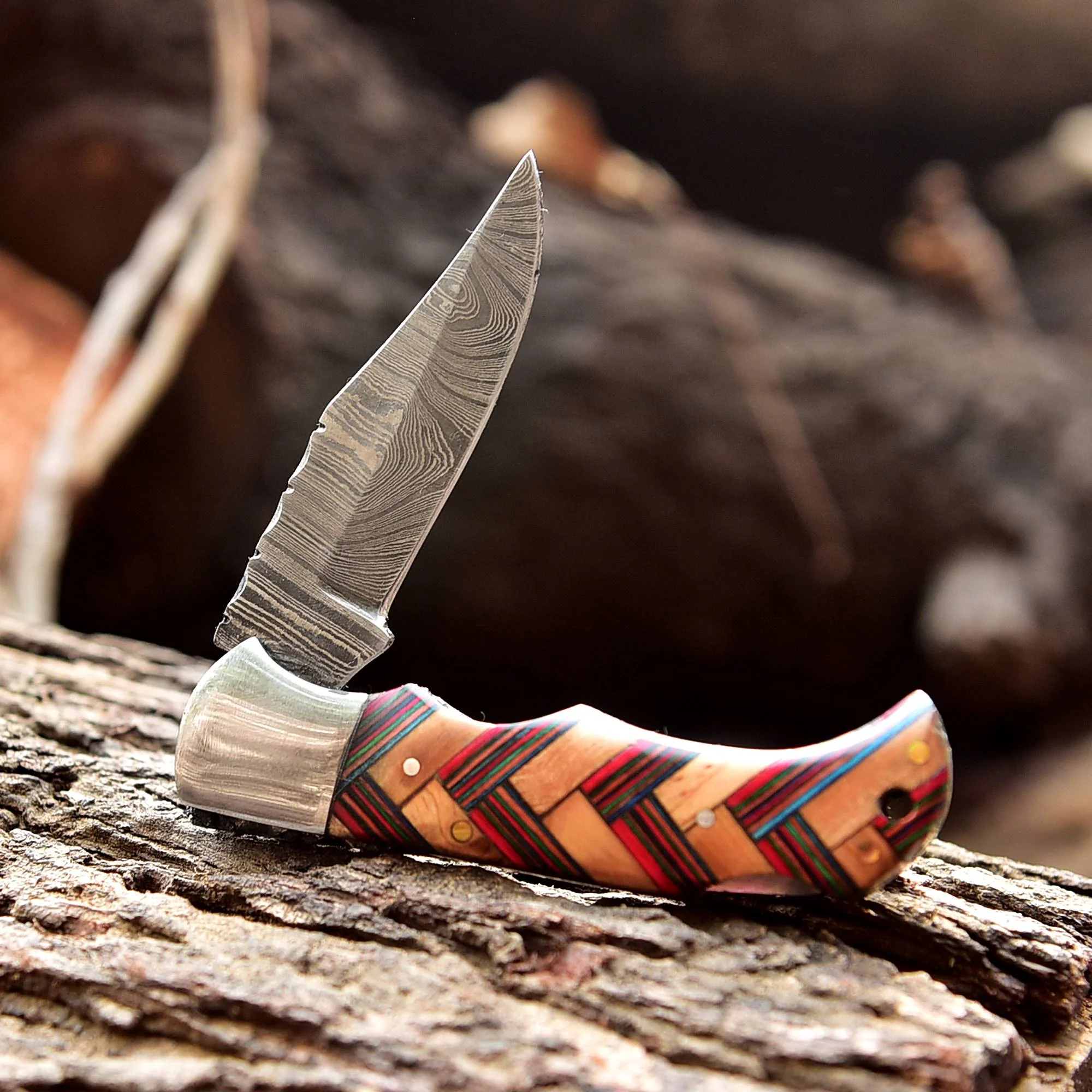 Handmade Damascus Steel Hunting Folding Pocket Knife With Sheath EDC - Image 5