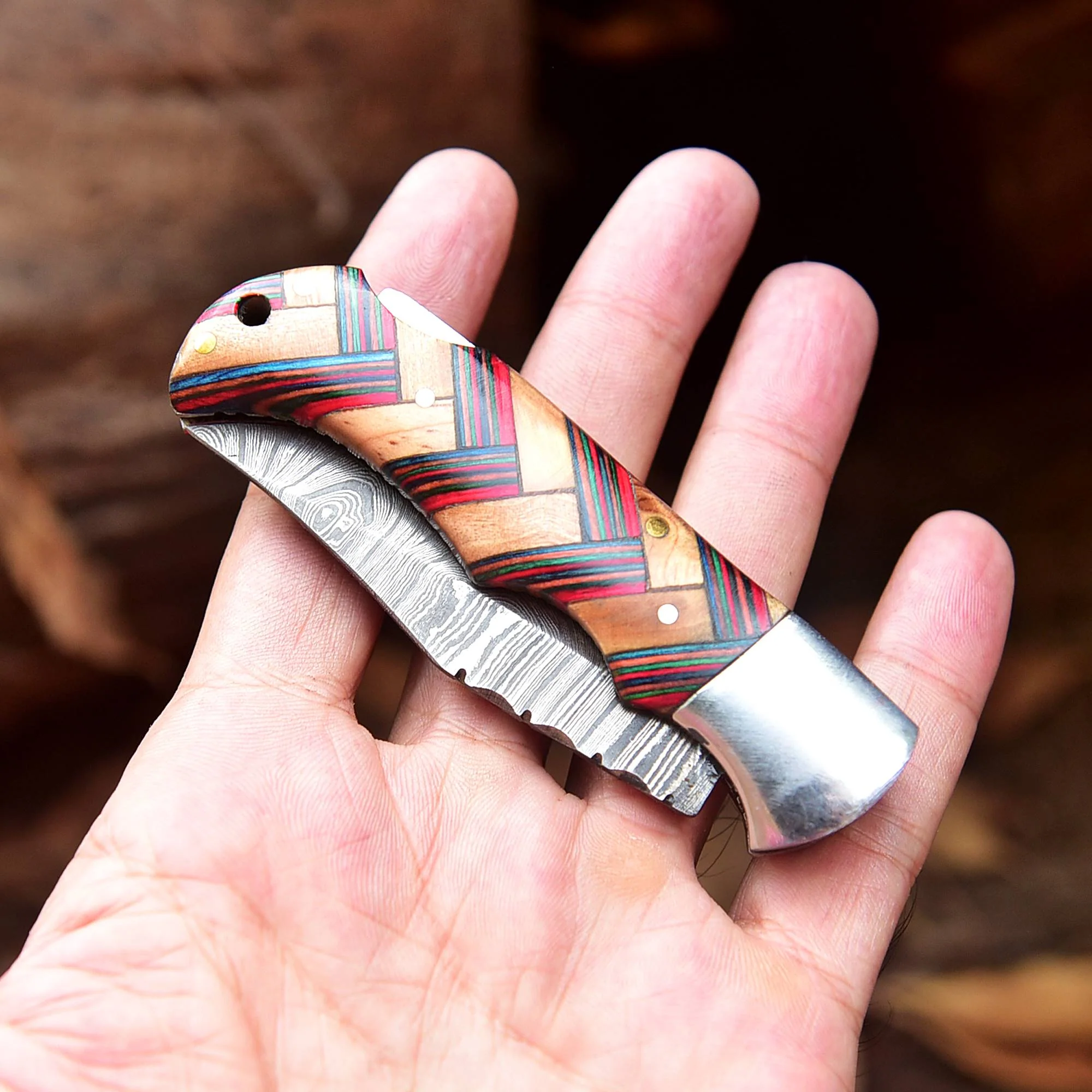 Handmade Damascus Steel Hunting Folding Pocket Knife With Sheath EDC - Image 6