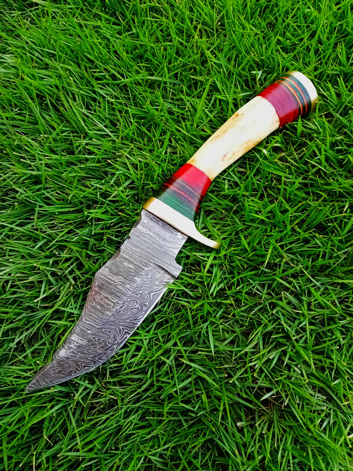 Handmade Damascus Steel Outdoor Fixed Blade Hiking Skinner Knife Stage Handle - Image 2