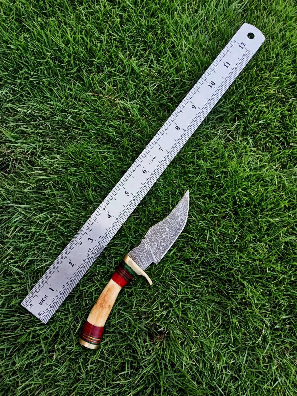 Handmade Damascus Steel Outdoor Fixed Blade Hiking Skinner Knife Stage Handle - Image 5