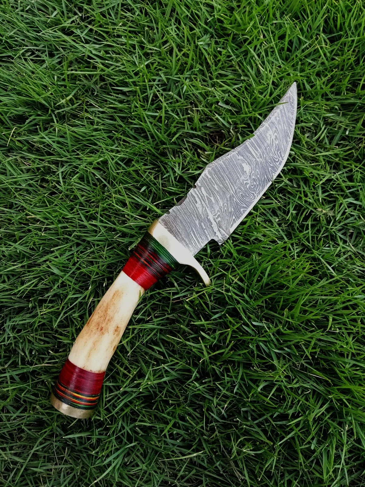 Handmade Damascus Steel Outdoor Fixed Blade Hiking Skinner Knife Stage Handle - Image 6