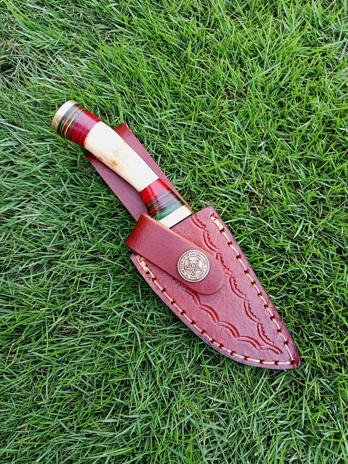 Handmade Damascus Steel Outdoor Fixed Blade Hiking Skinner Knife Stage Handle - Image 7