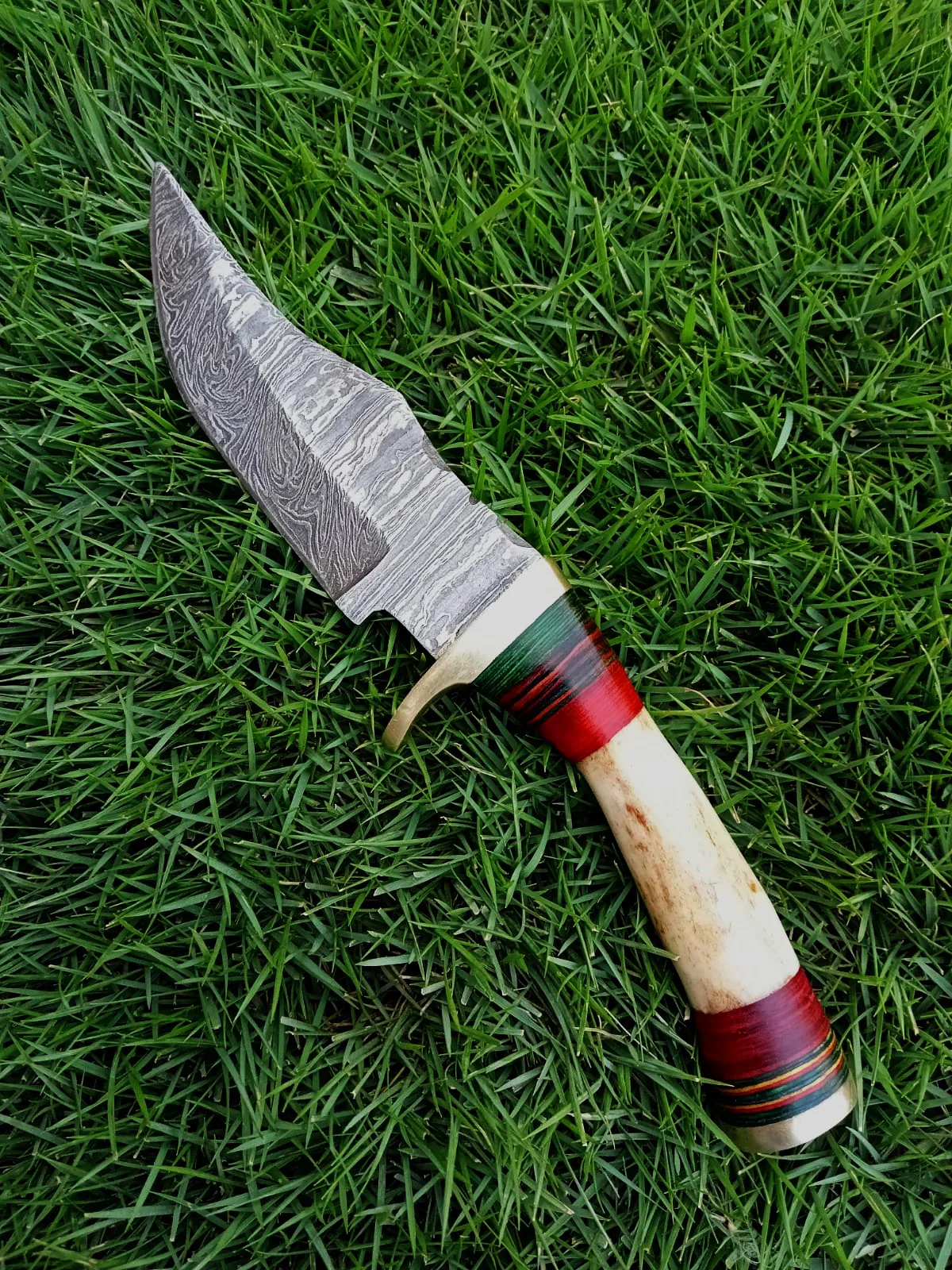 Handmade Damascus Steel Outdoor Fixed Blade Hiking Skinner Knife Stage Handle - Image 8