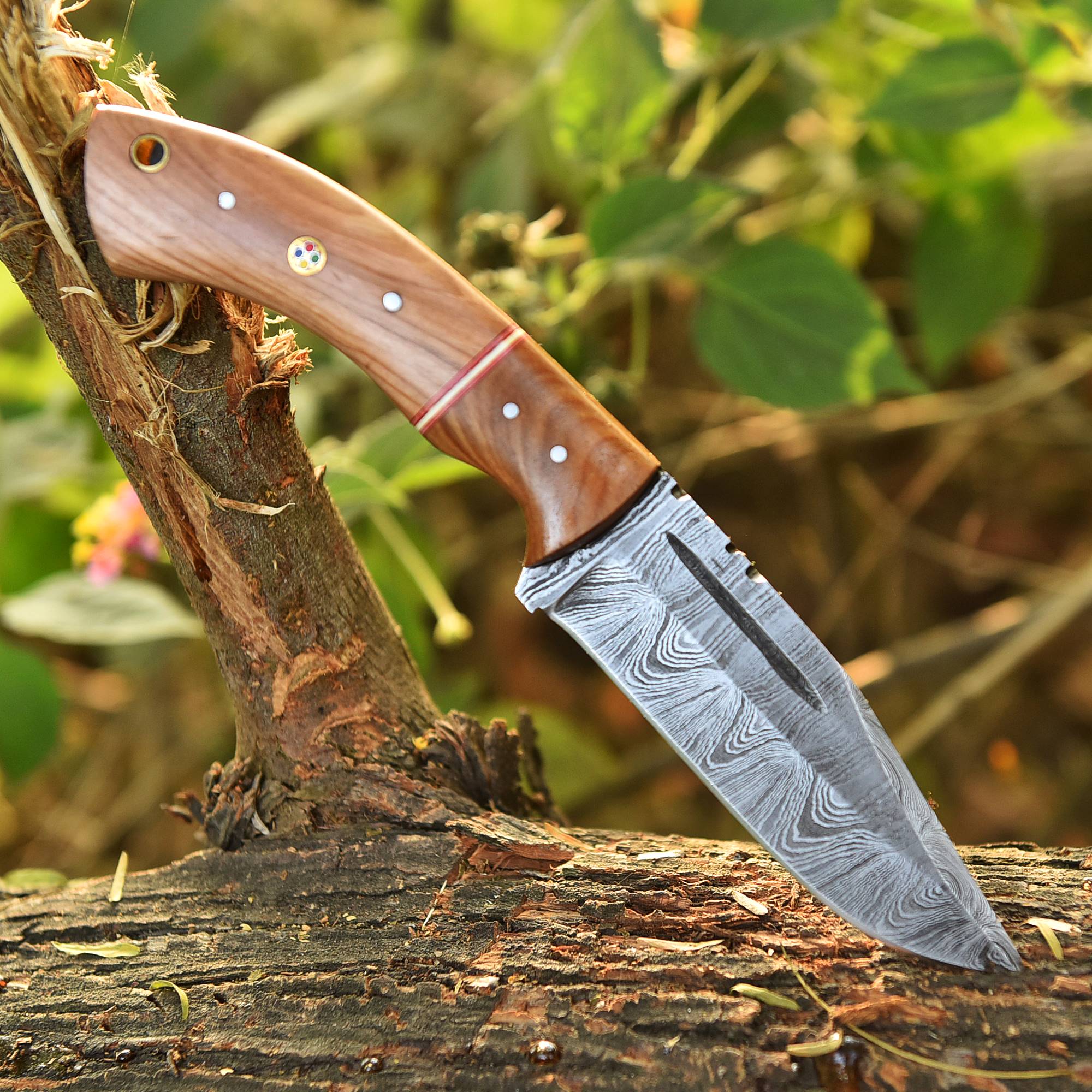 Handmade Damascus Steel Outdoor Hunting Skinner Knife Wood Handle - Image 5