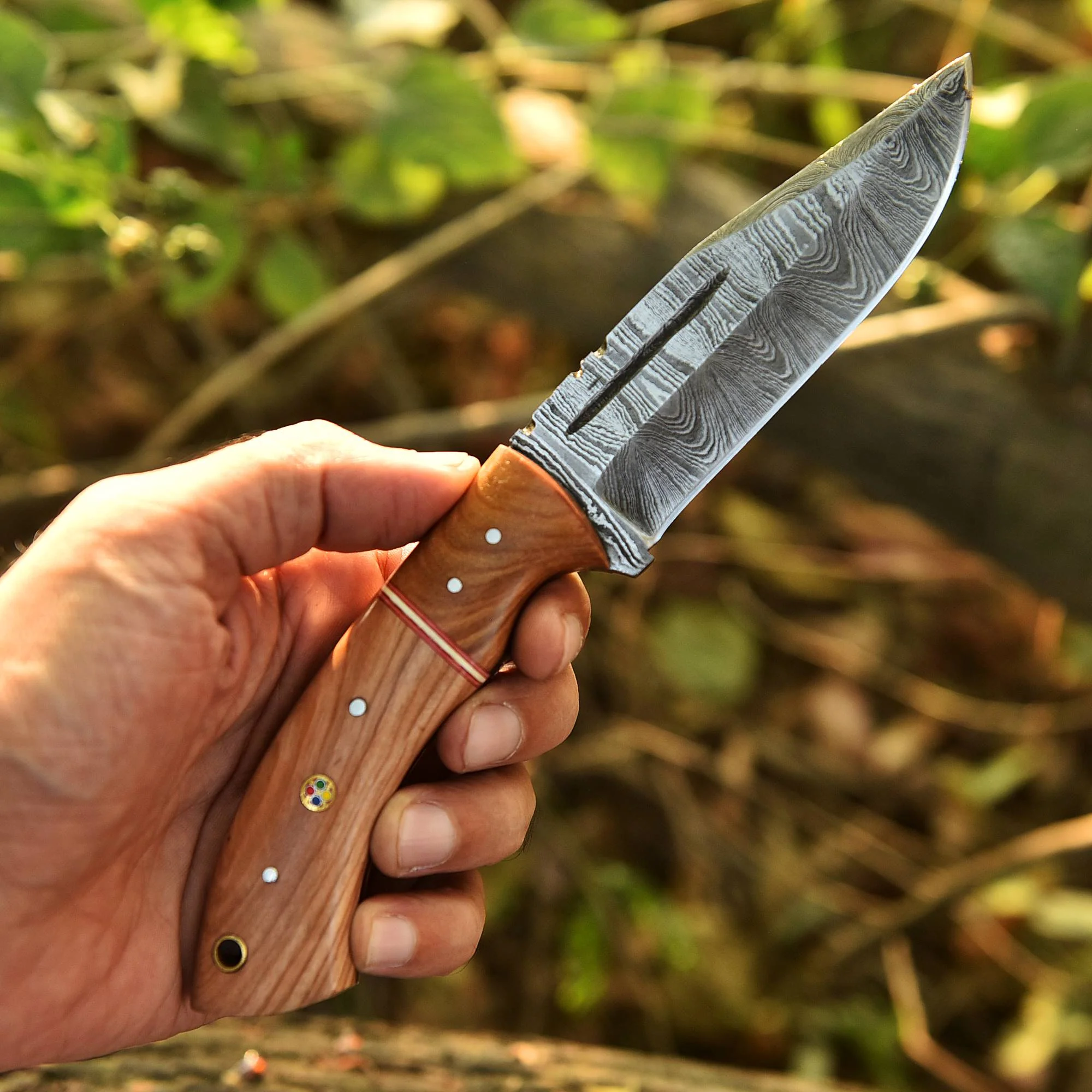 Handmade Damascus Steel Outdoor Hunting Skinner Knife Wood Handle - Image 6
