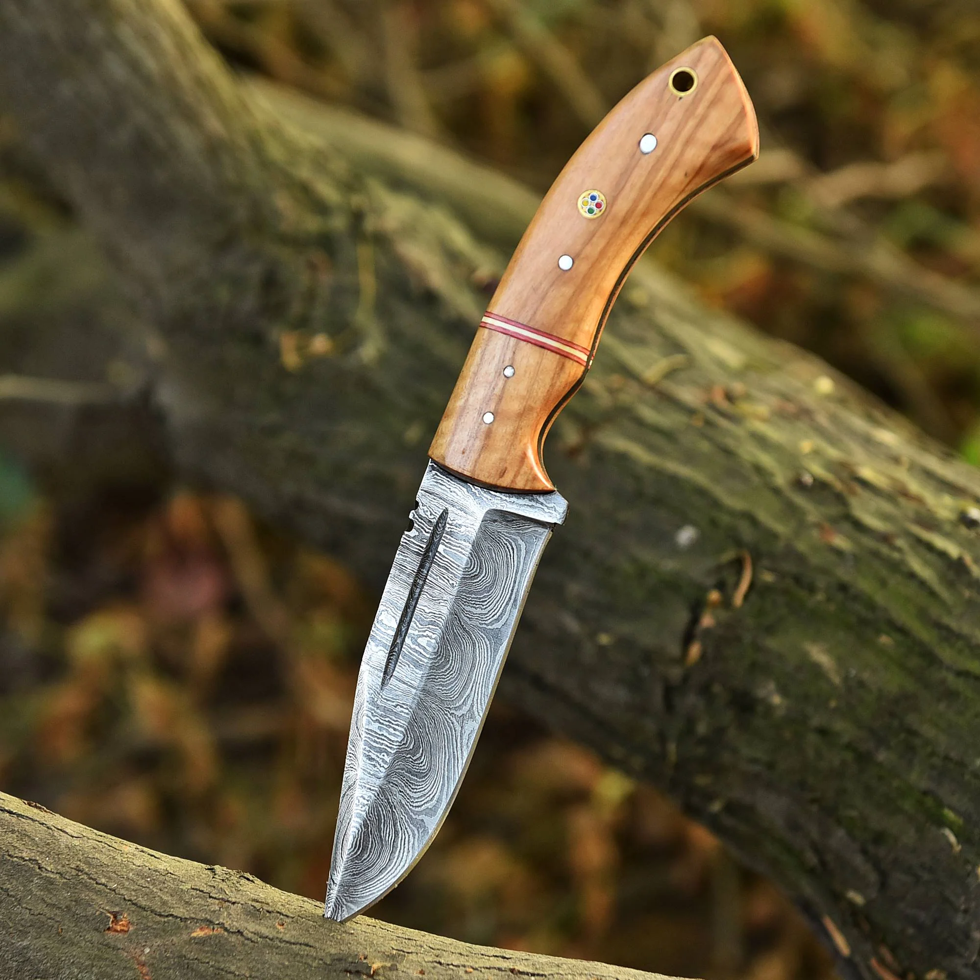 Handmade Damascus Steel Outdoor Hunting Skinner Knife Wood Handle - Image 7