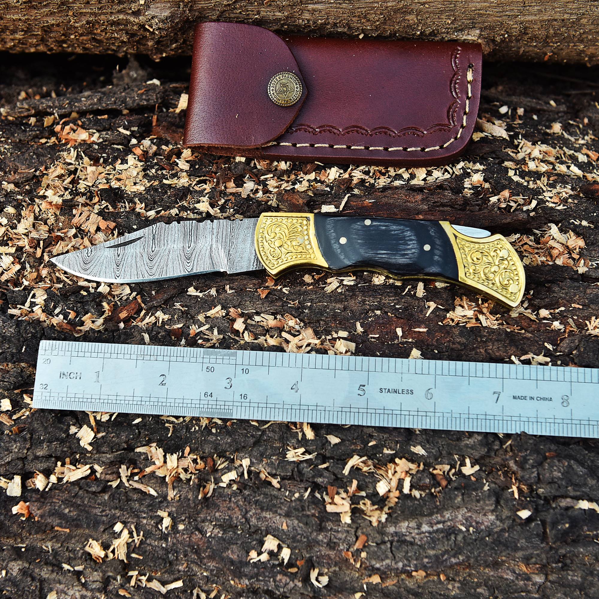 Handmade Damascus Steel Pocket Knife Folding Blade-Multi-tool Black PakkaWood Handle - Image 4