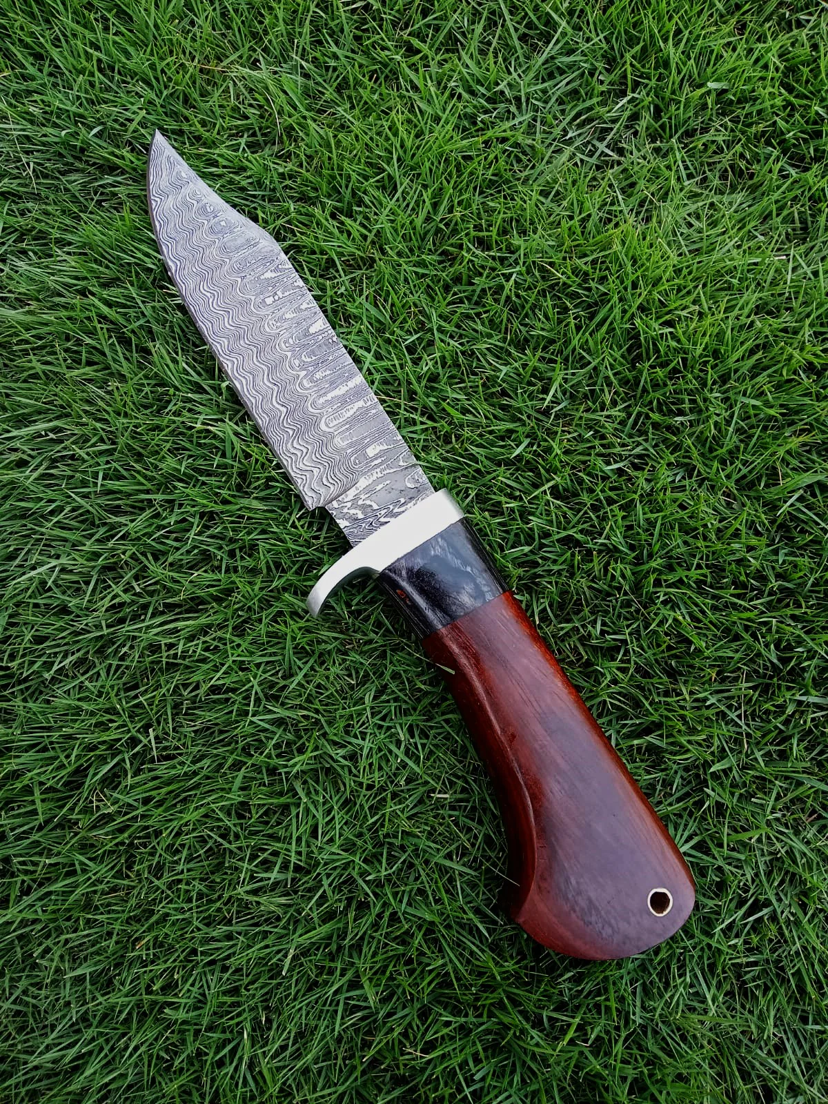 Handmade Damascus Steel Skinner Fixed Blade Knife EDC Wood Handle - Image 3