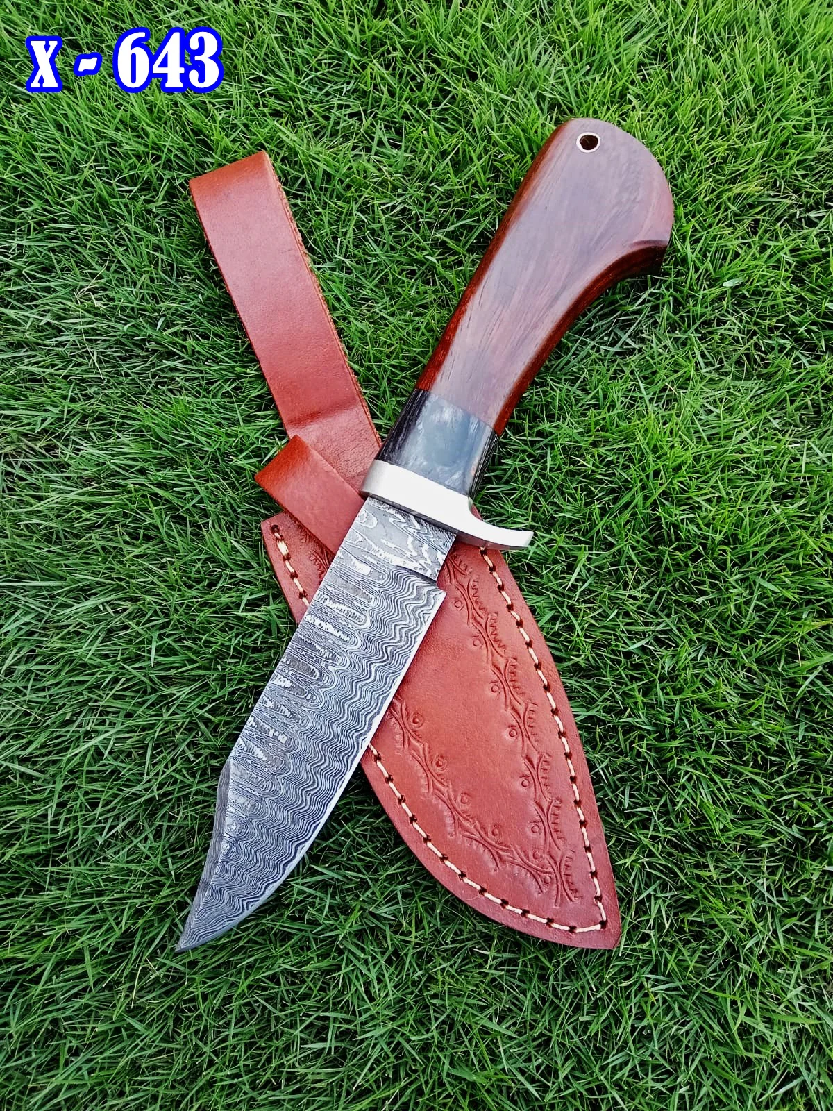 Handmade Damascus Steel Skinner Fixed Blade Knife EDC Wood Handle - Image 5