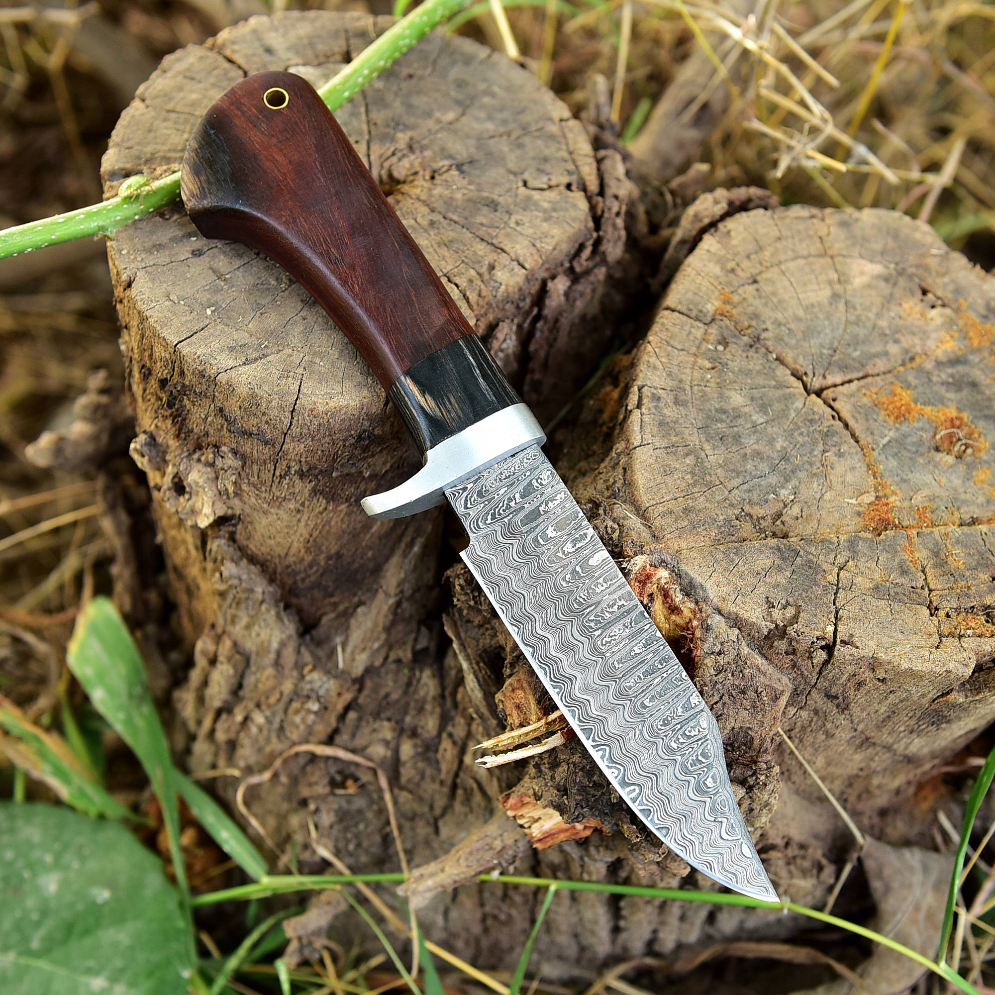 Handmade Damascus Steel Skinner Fixed Blade Knife EDC Wood Handle - Image 9