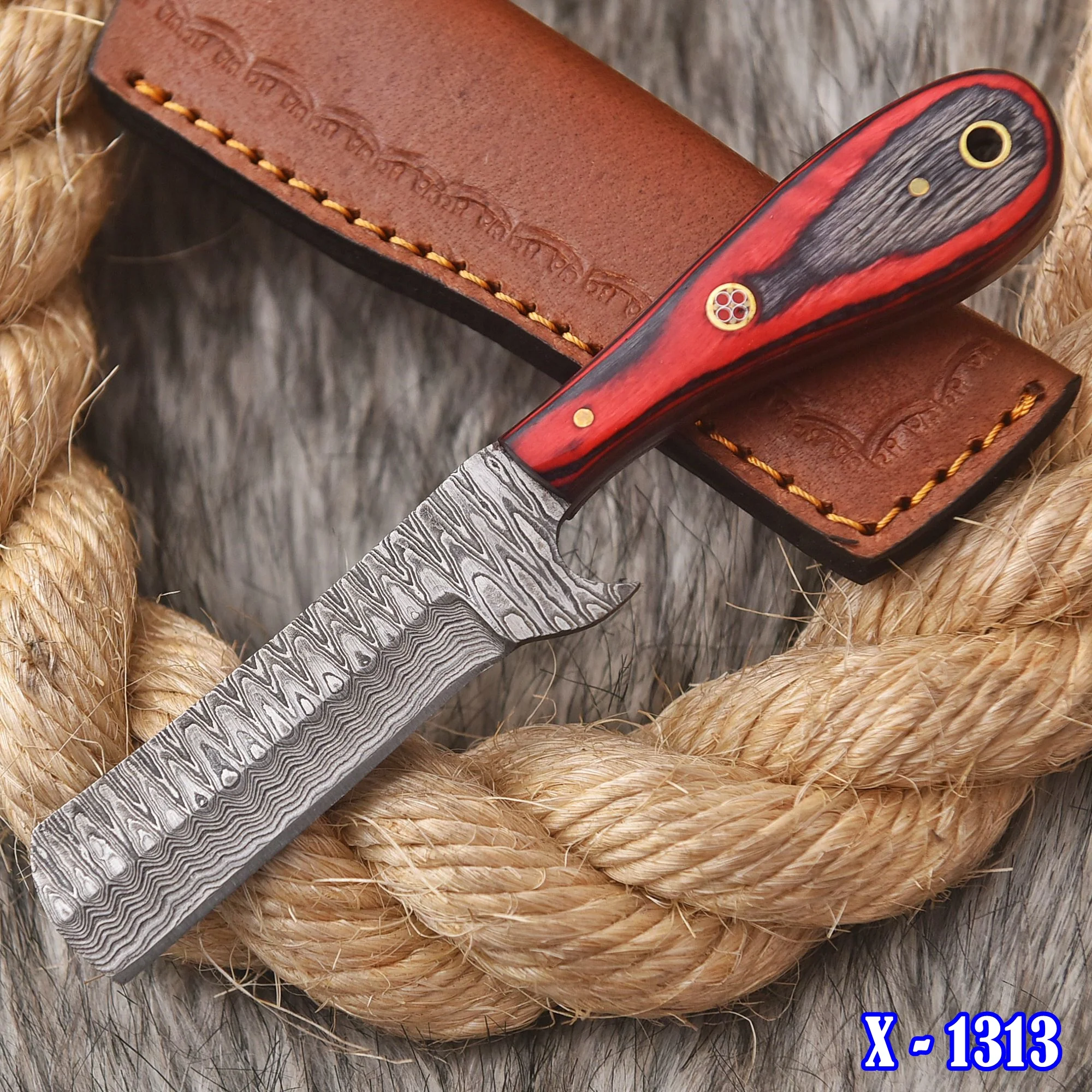 Handmade Damascus Steel Skinner Hunting Camping Knife With Sheath - Image 2
