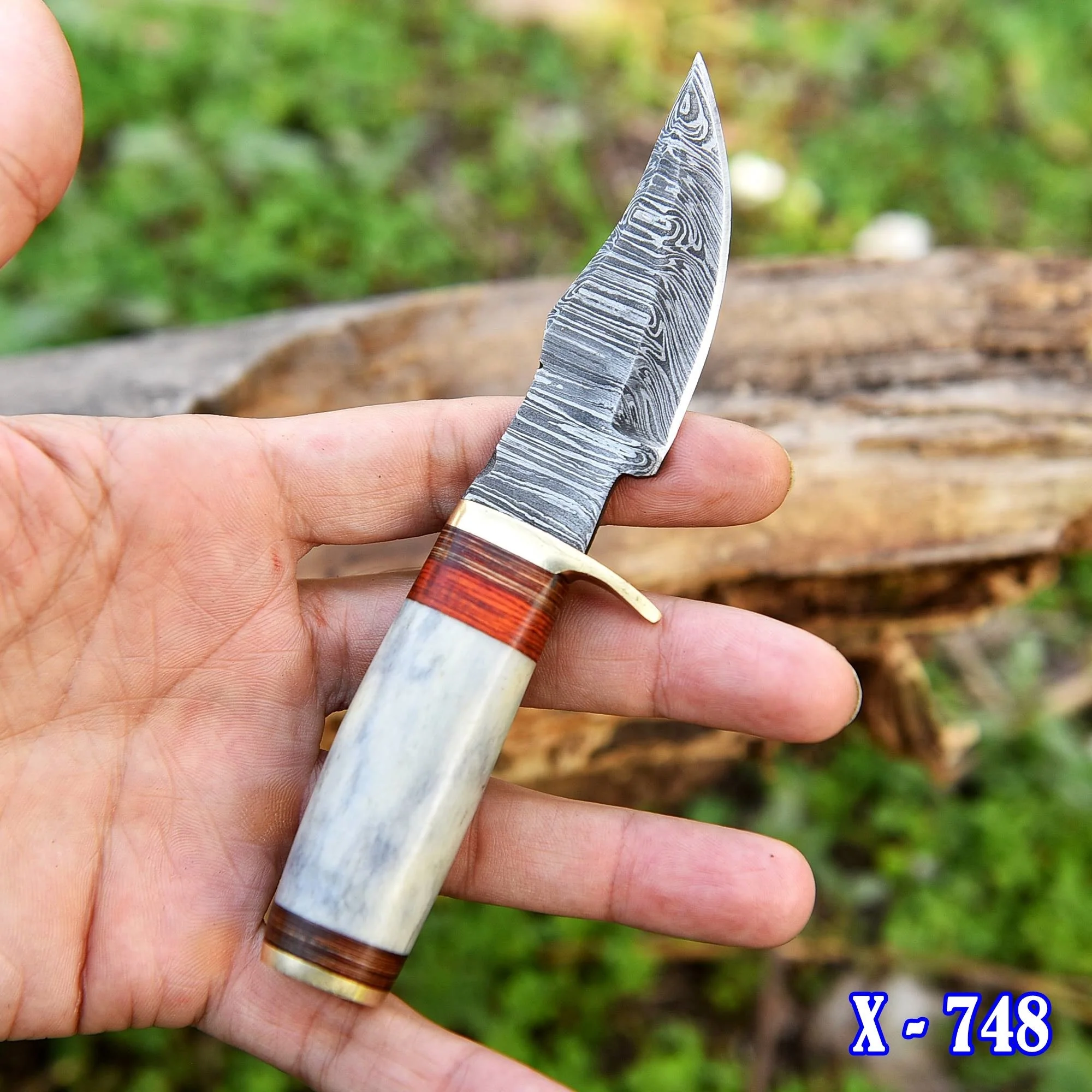 Handmade Damascus Steel Skinner Knife - Camel Bone Handle - 5.5" Full Tang Damascus Knife x-748 - Image 3