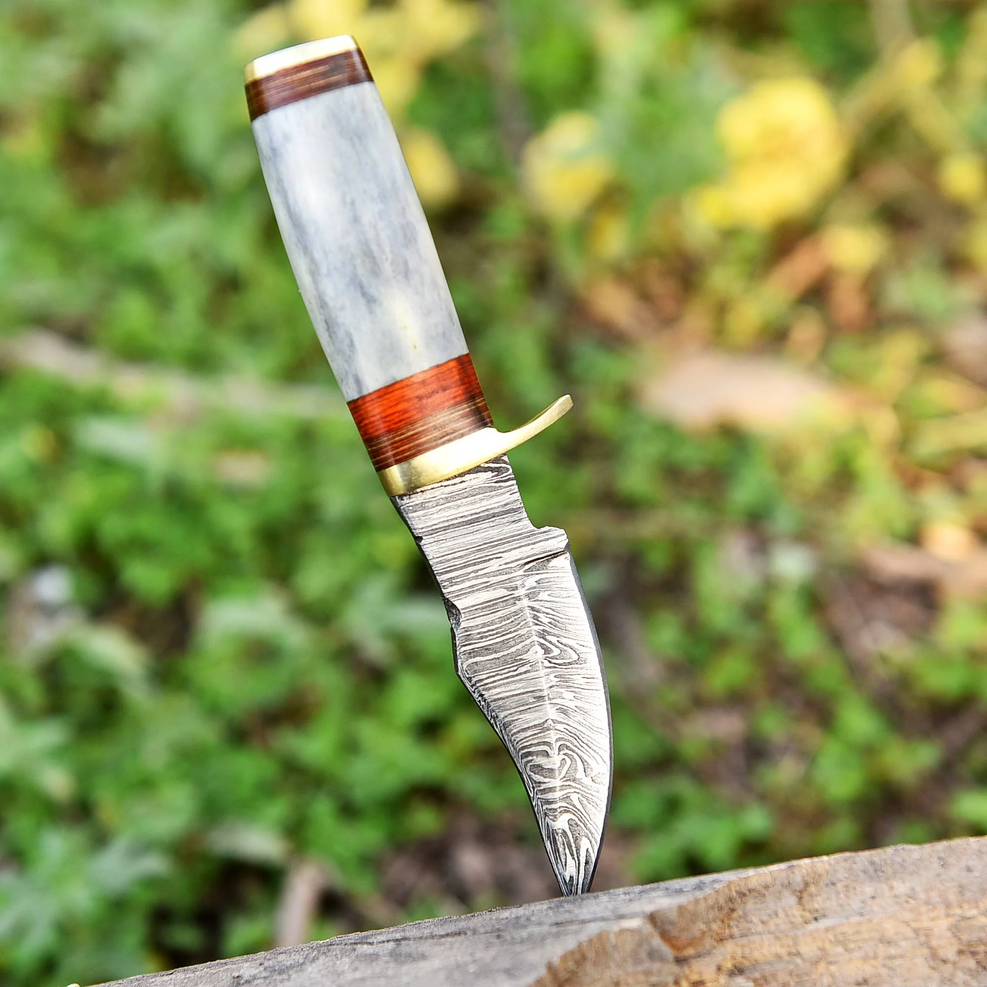 Handmade Damascus Steel Skinner Knife - Camel Bone Handle - 5.5" Full Tang Damascus Knife x-748 - Image 4