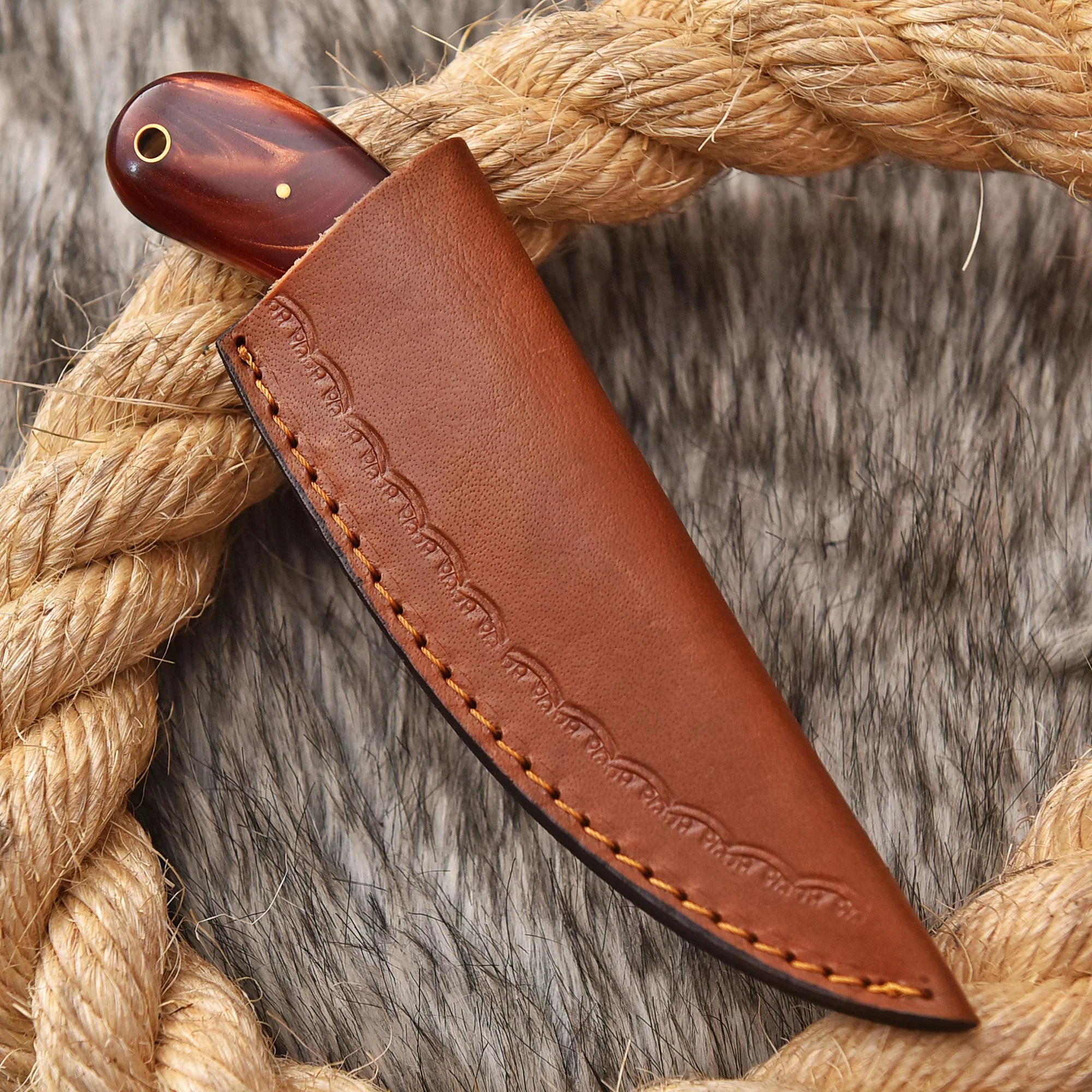 Handmade Damascus Steel Skinner Knife Resin Handle Full Tang With Sheath - Image 5