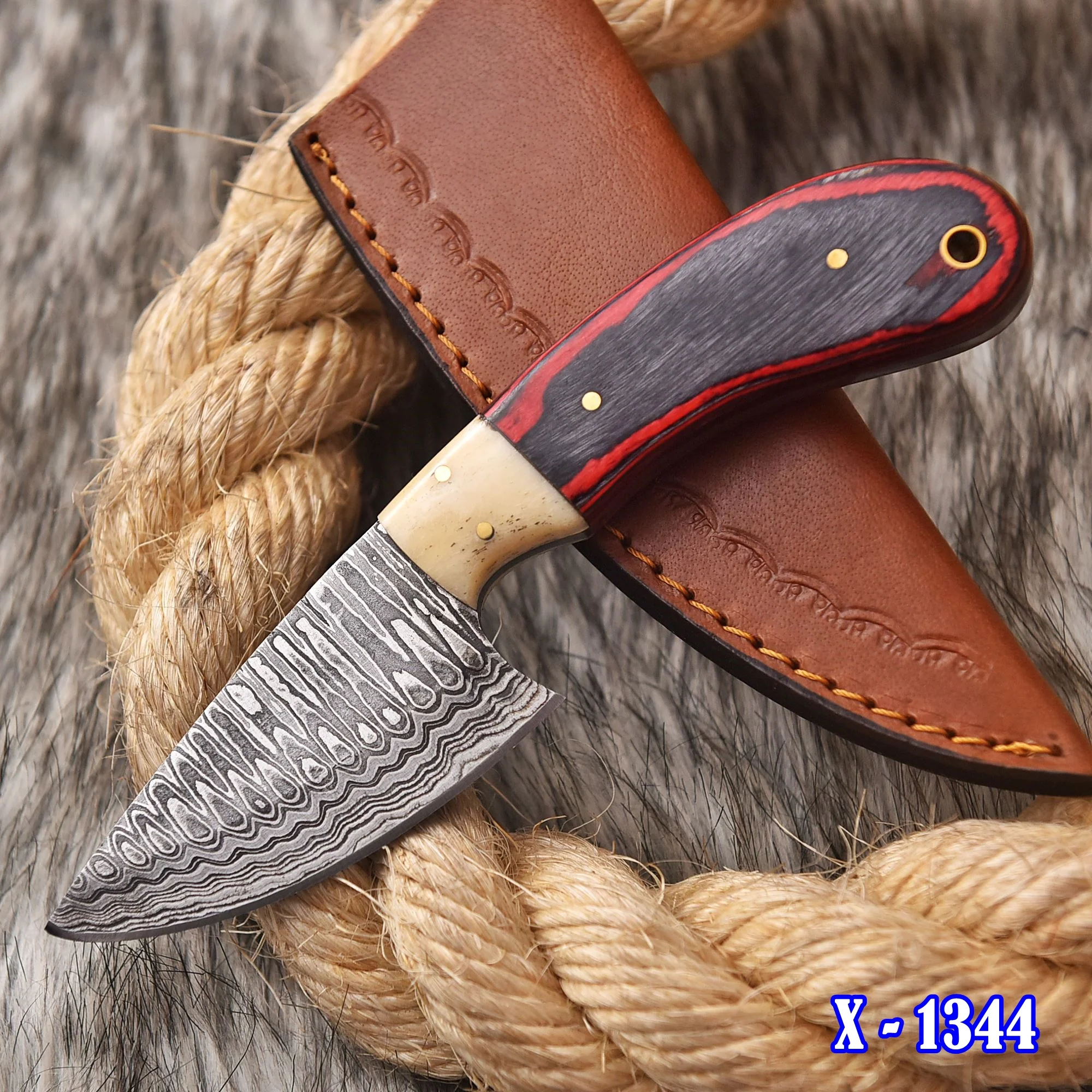 Handmade Damascus Steel Skinner Knife Wood Camel Bone Handle - Image 2