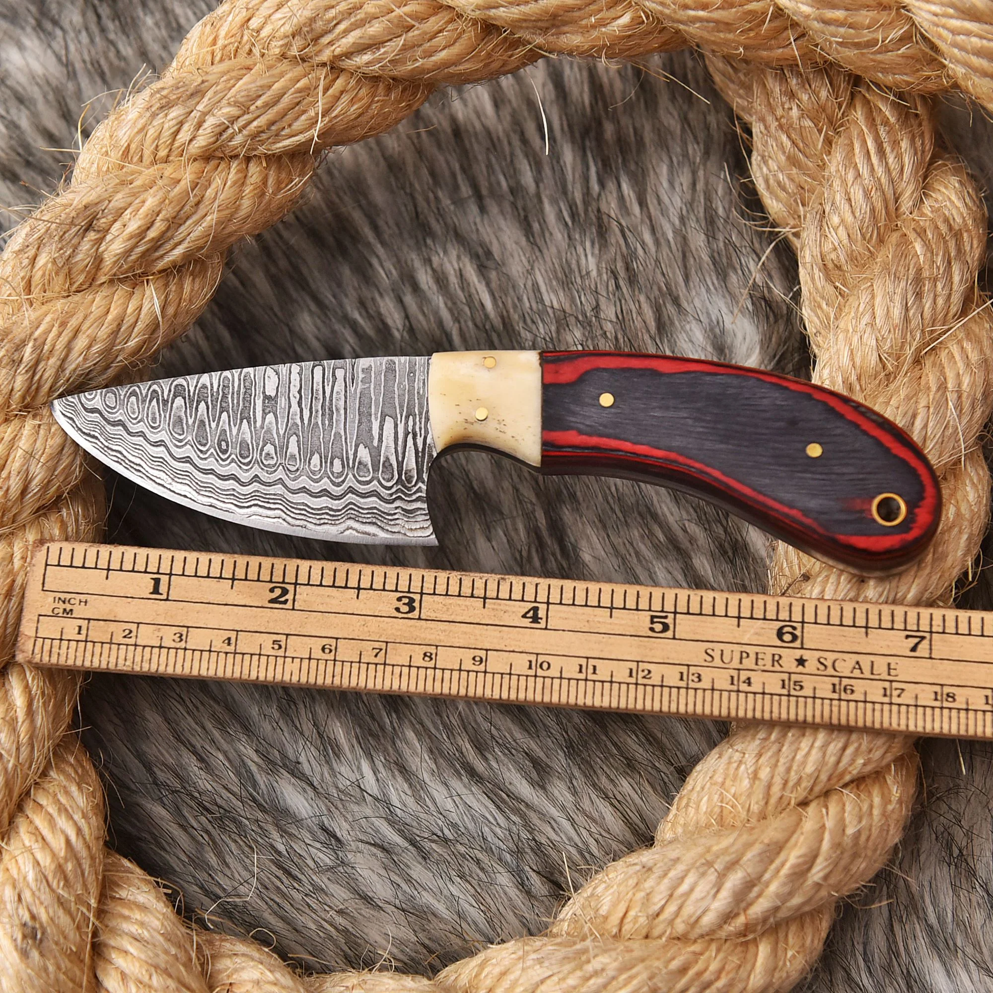 Handmade Damascus Steel Skinner Knife Wood Camel Bone Handle - Image 4