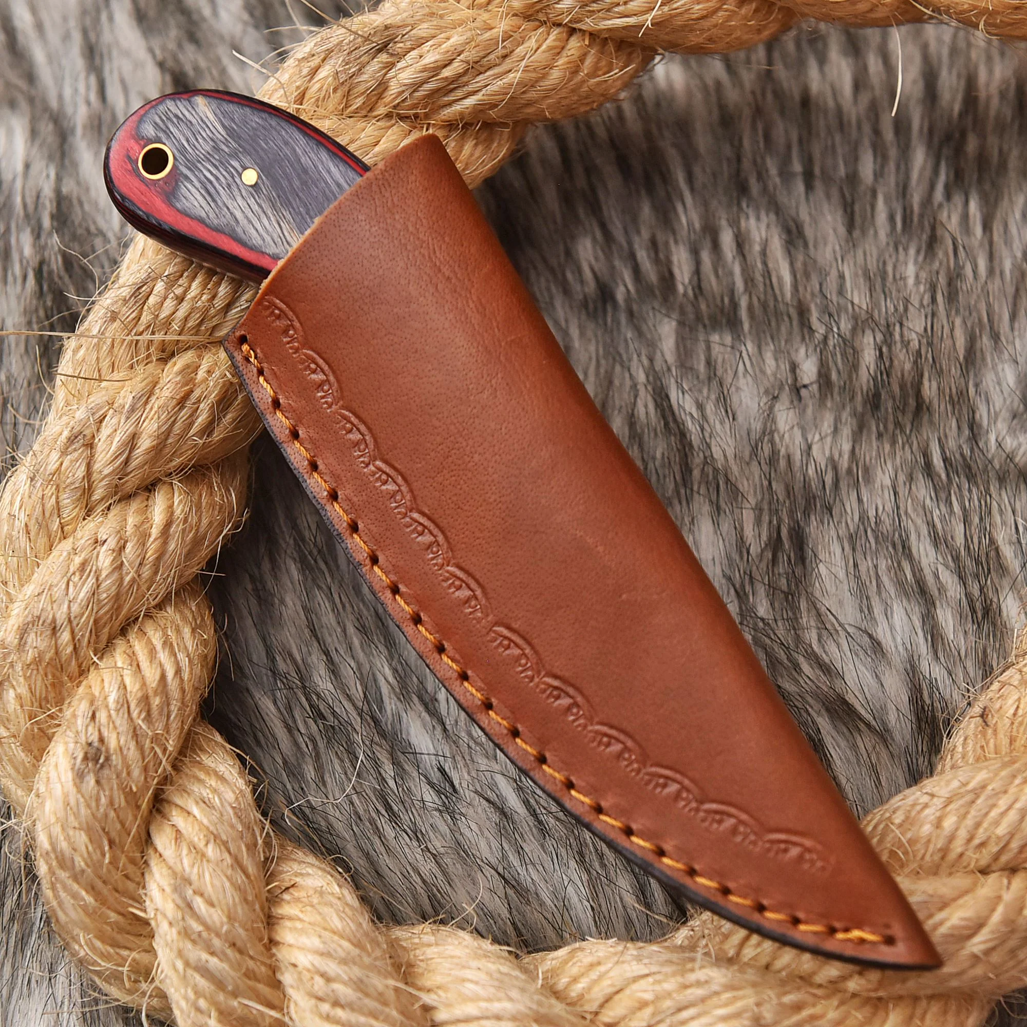 Handmade Damascus Steel Skinner Knife Wood Camel Bone Handle - Image 5