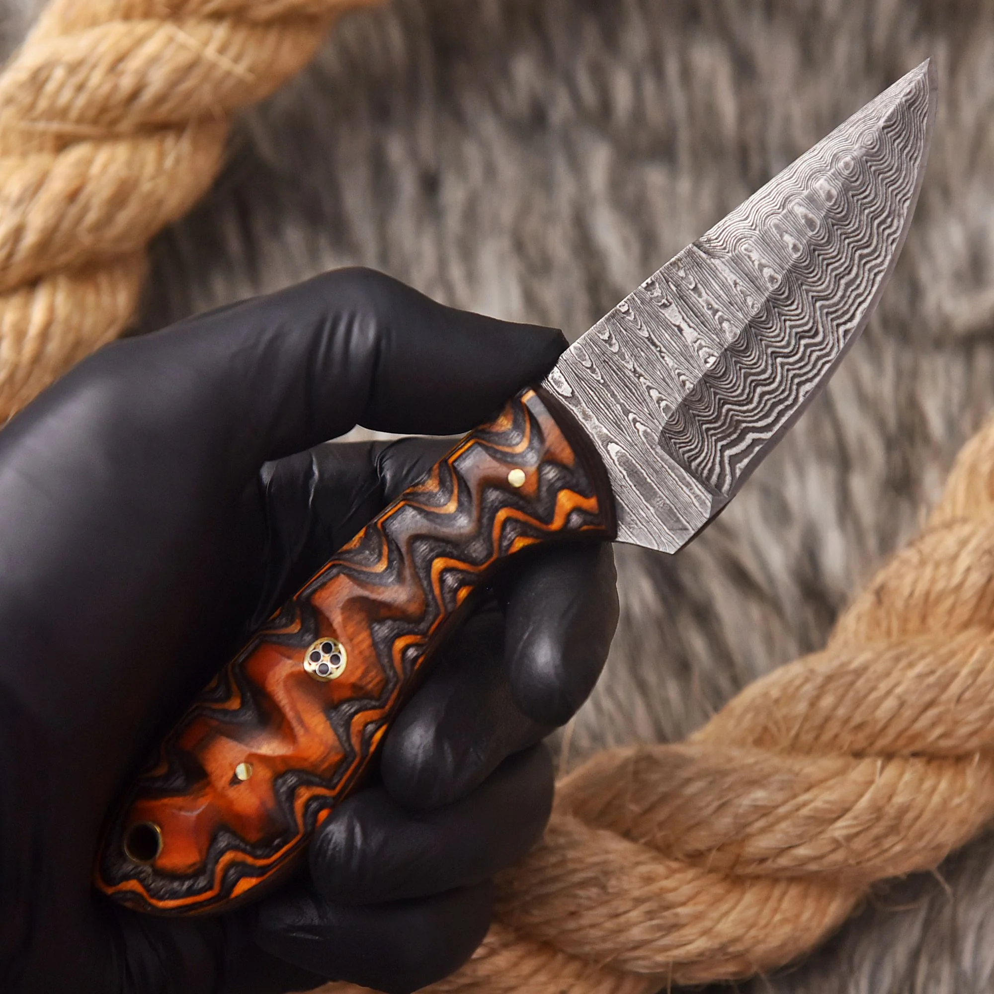 Handmade Damascus Steel Skinner Tactical Knife wood Handle 6.5" Full Tang - Image 3