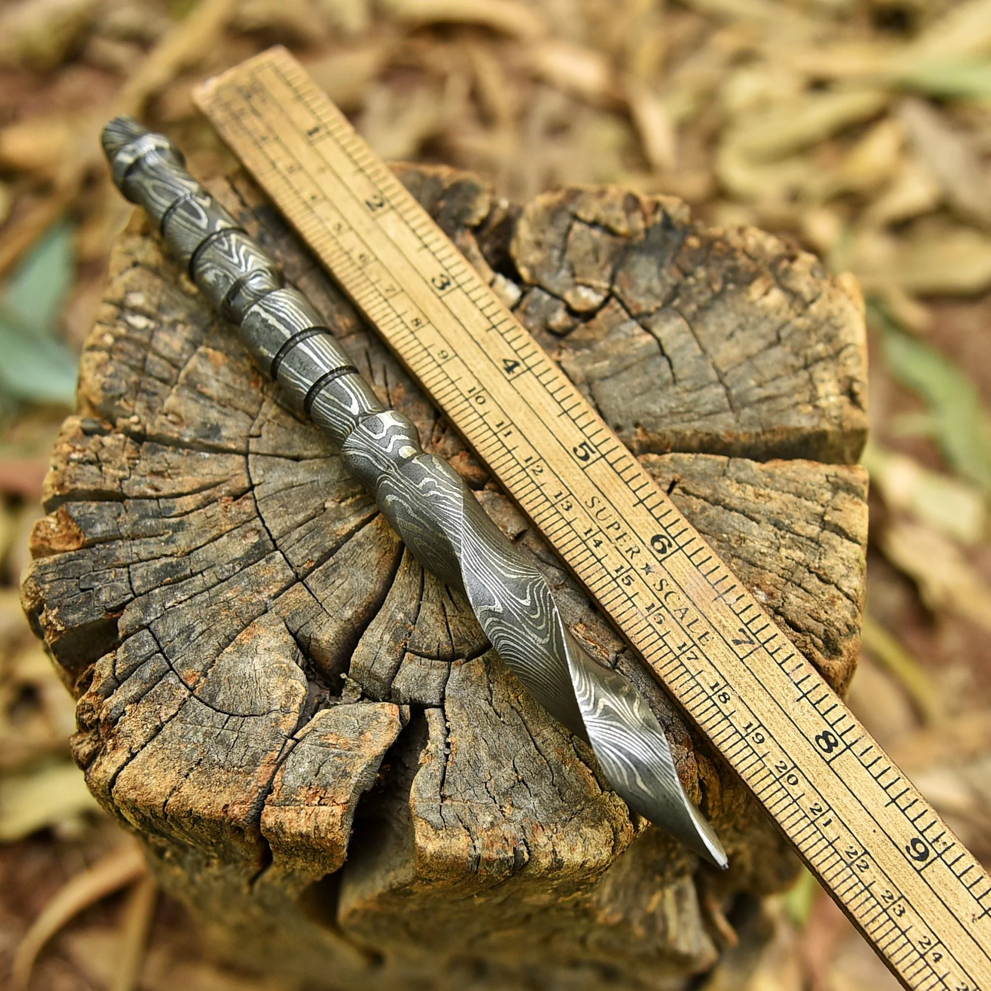 Handmade Damascus Steel Twist Blade Dagger Hunting Adventure Knife With Sheath - Image 4