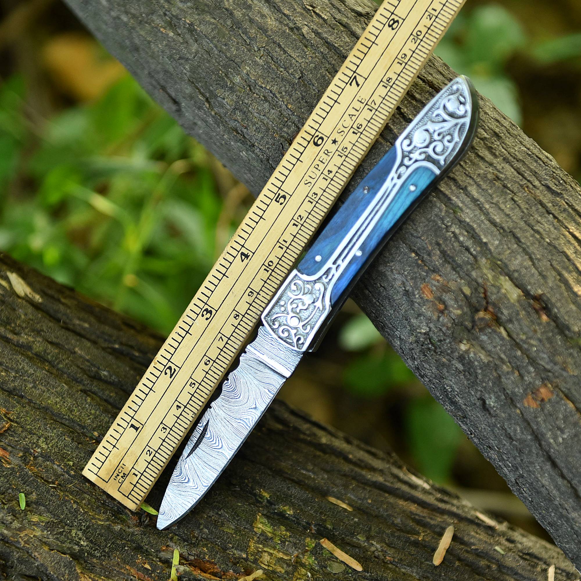 Handmade EDC Damascus Steel Folding Blade Pocket Knife With Sheath - Image 4