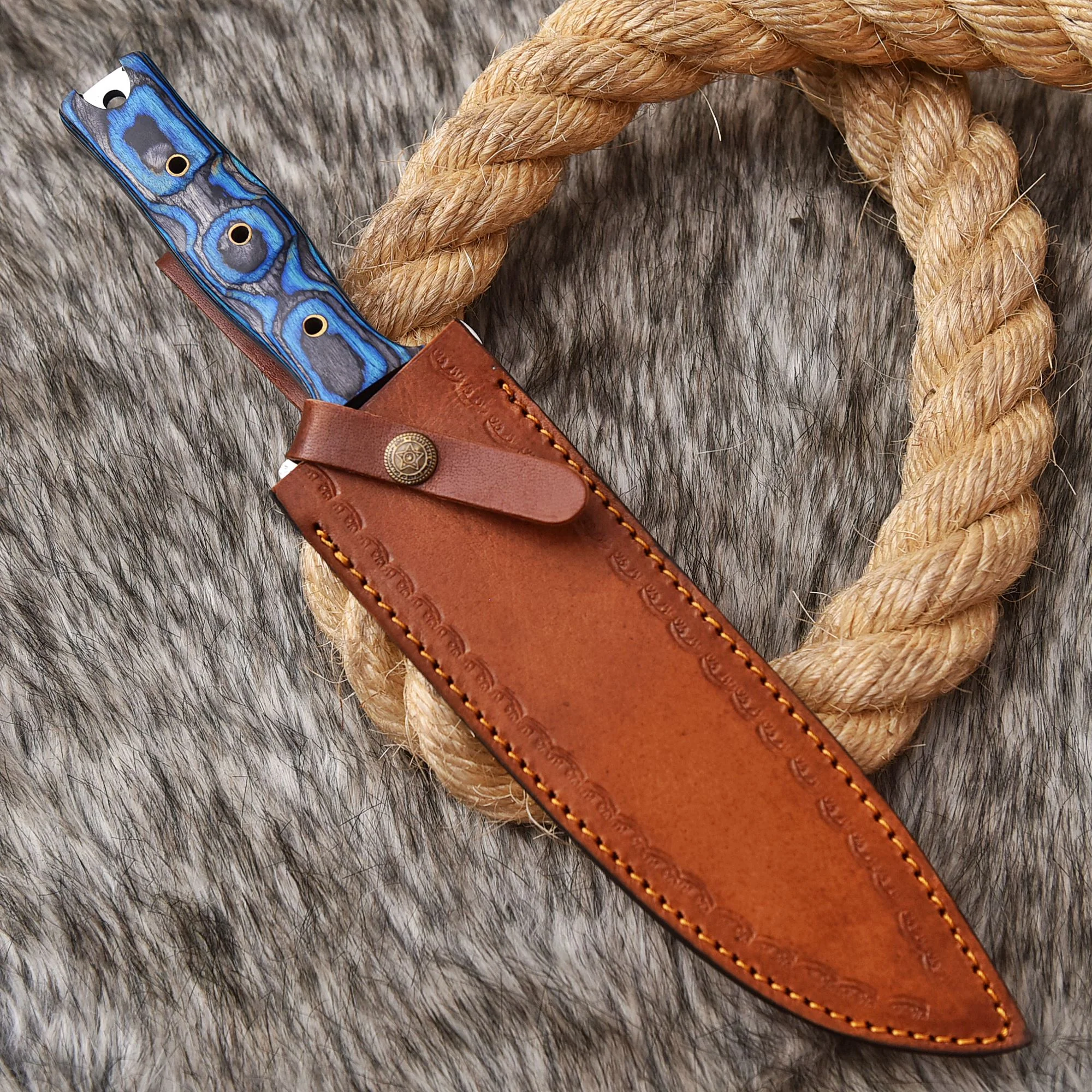 Handmade Fix Blade Hunting Knife Stainless Steel Wood Handle With Sheath - Image 5