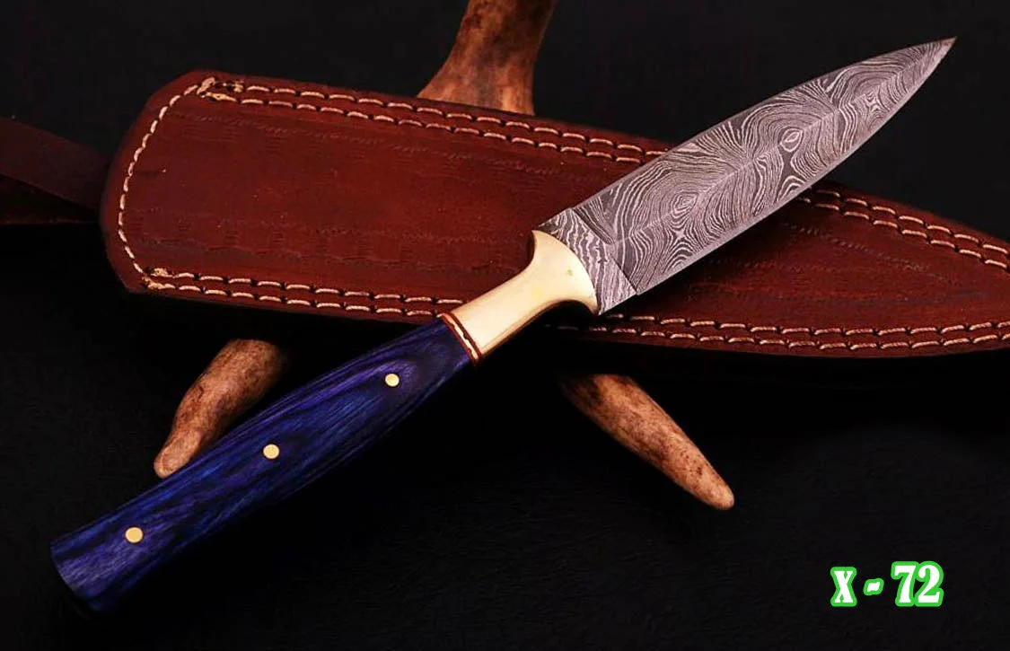 Handmade Fixed Blade Boot Knife Forged Damascus Steel Buck Hunting Wood Handle - Image 4
