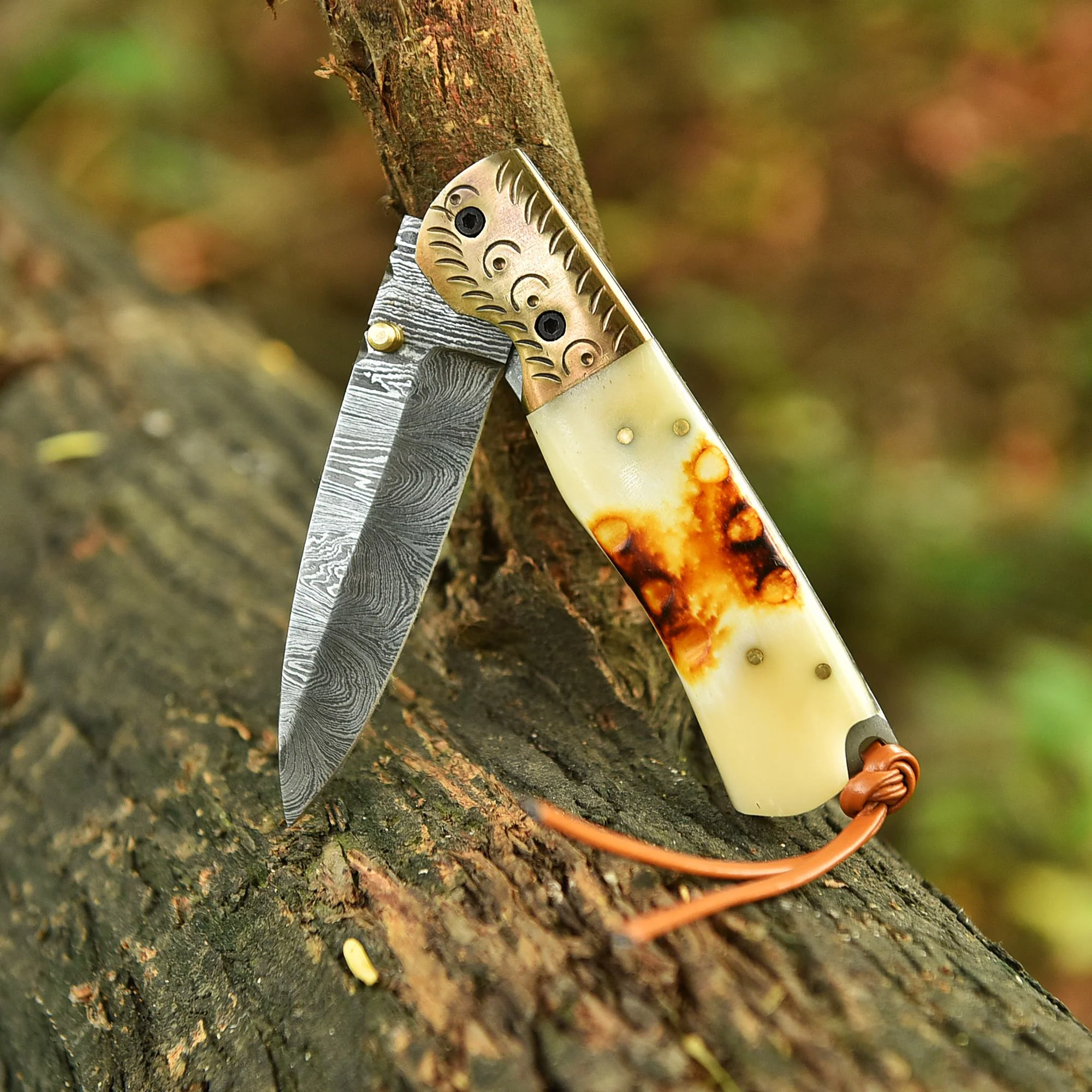 Handmade Folding Blade Pocket Hunting Camping Knife Camel Bone Handle - Image 5