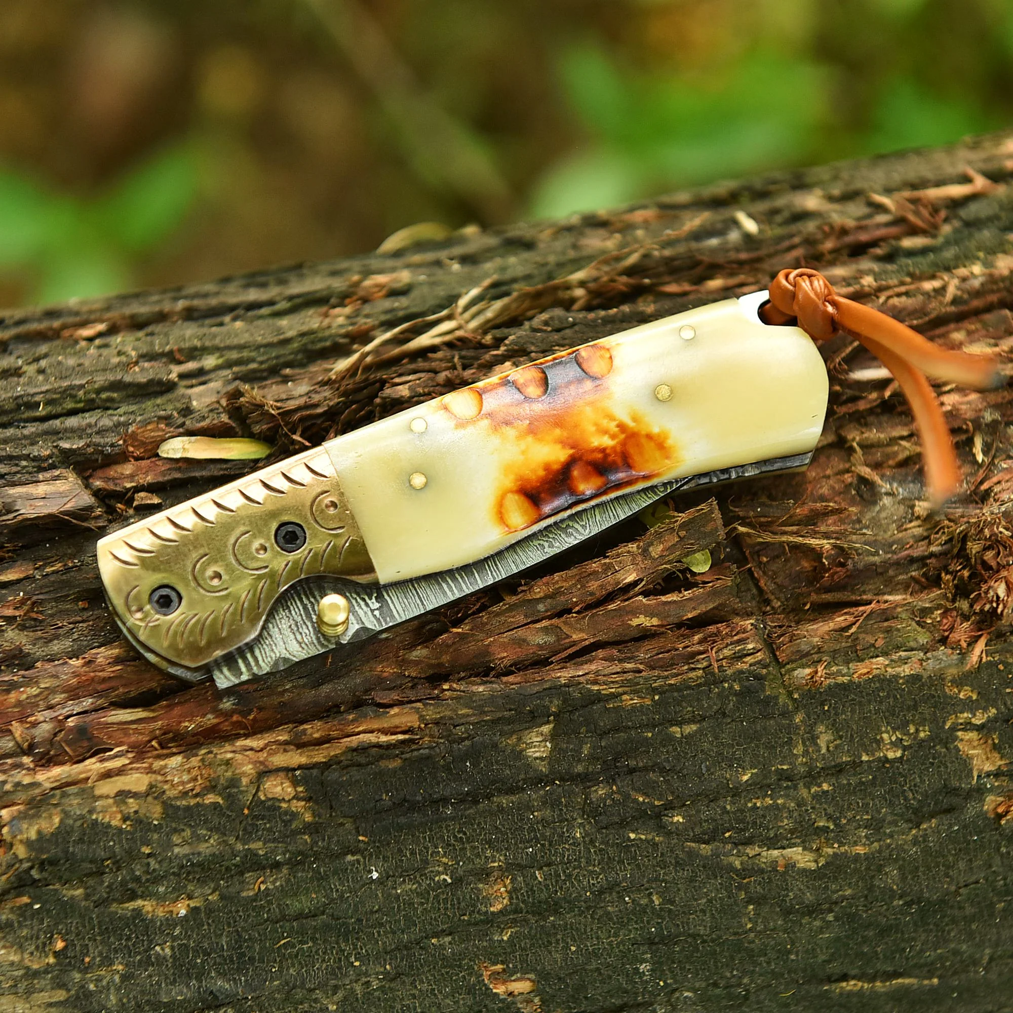Handmade Folding Blade Pocket Hunting Camping Knife Camel Bone Handle - Image 6