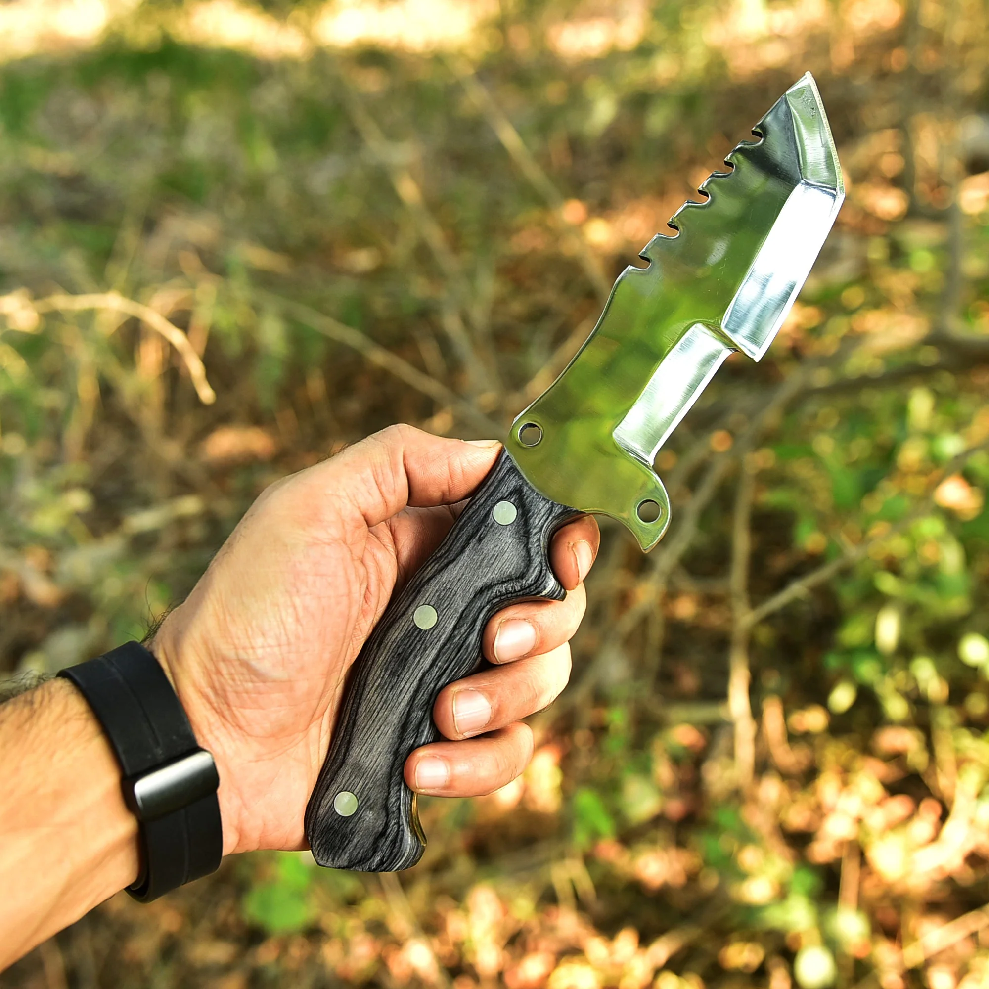 Handmade Forged D2 Steel Tracker Hunting Fixed Blade Knife Full Tang Pakkawood Handle - Image 3