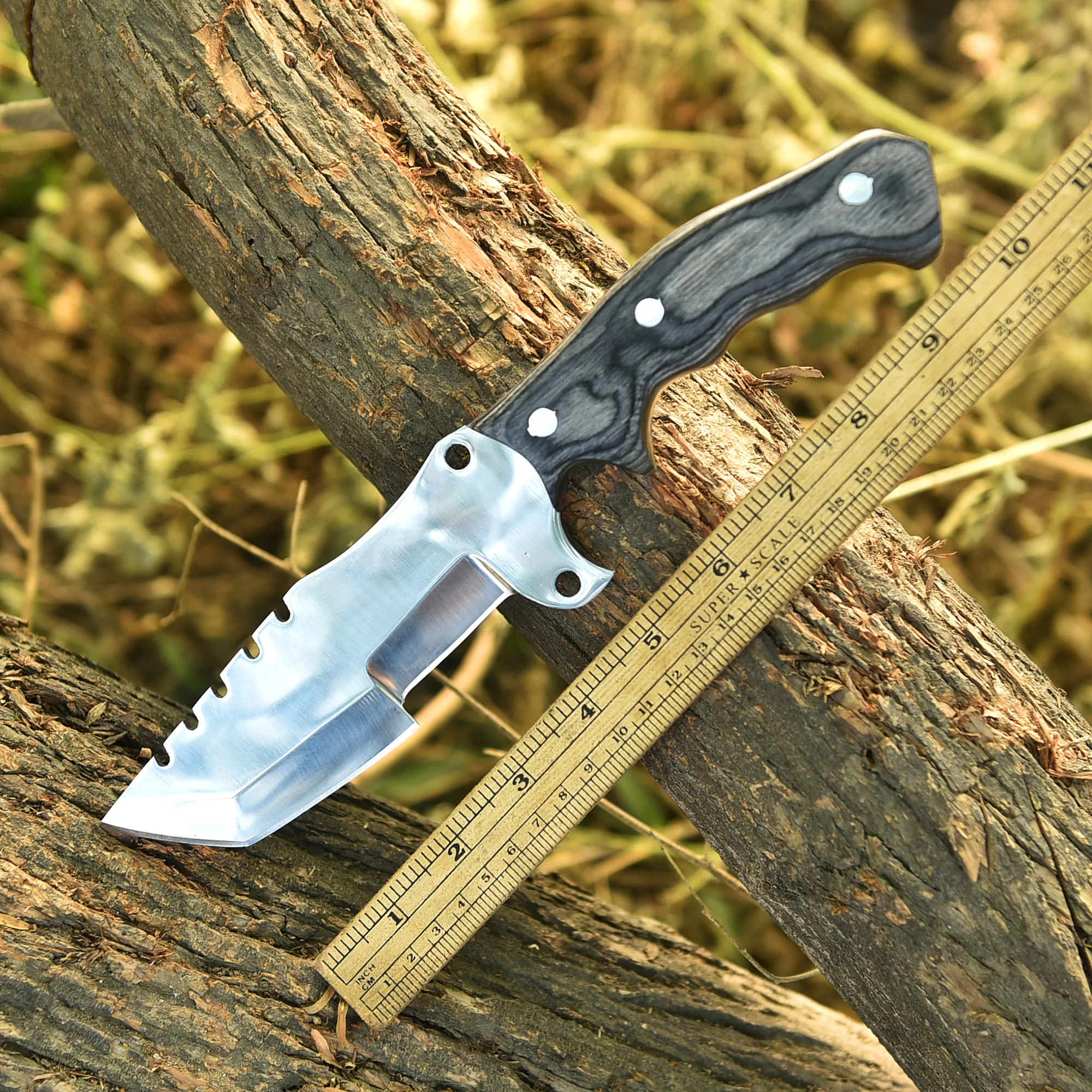 Handmade Forged D2 Steel Tracker Hunting Fixed Blade Knife Full Tang Pakkawood Handle - Image 4