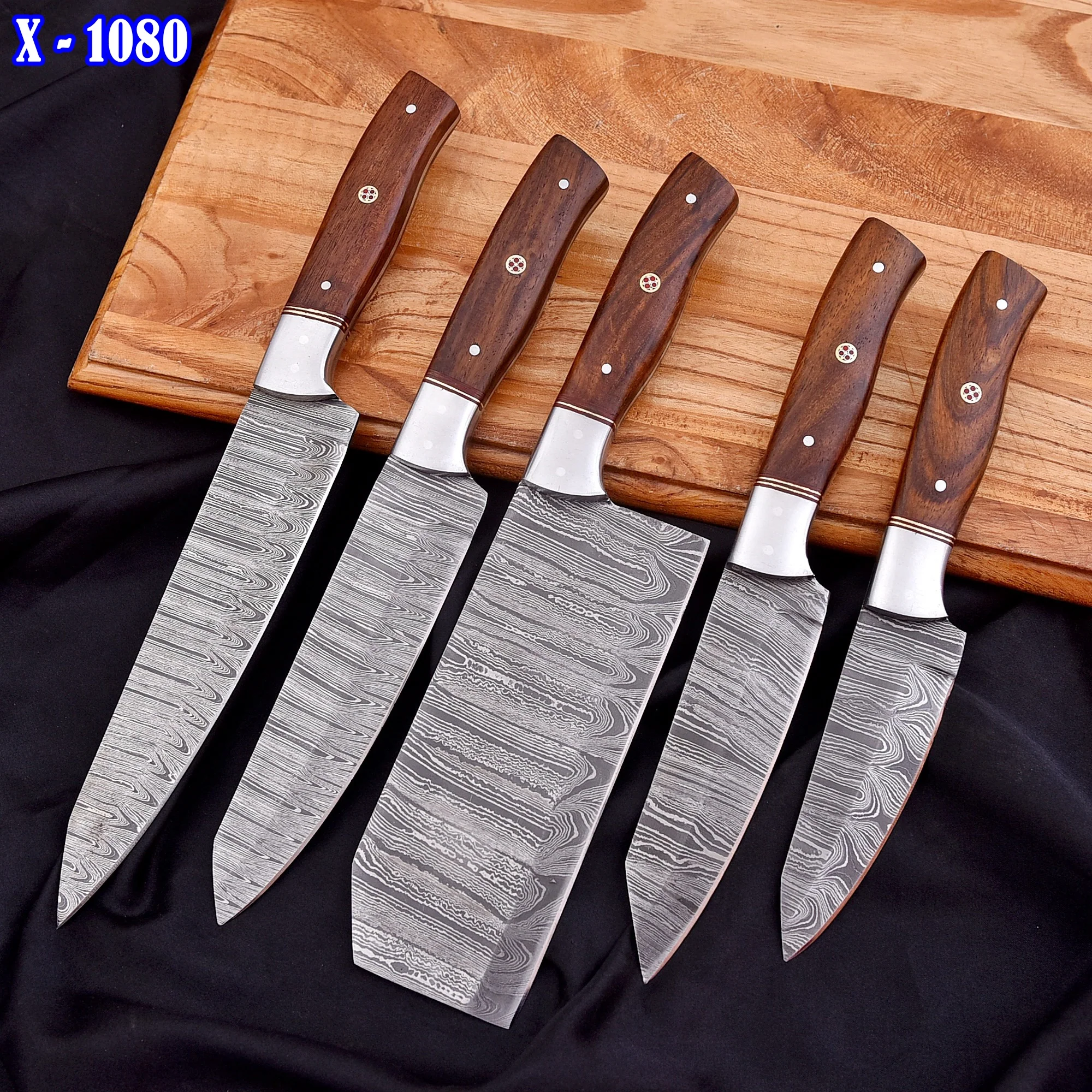 Handmade Forged Damascus Chef Knife Set Steel Bolster Wood Handle - Image 2