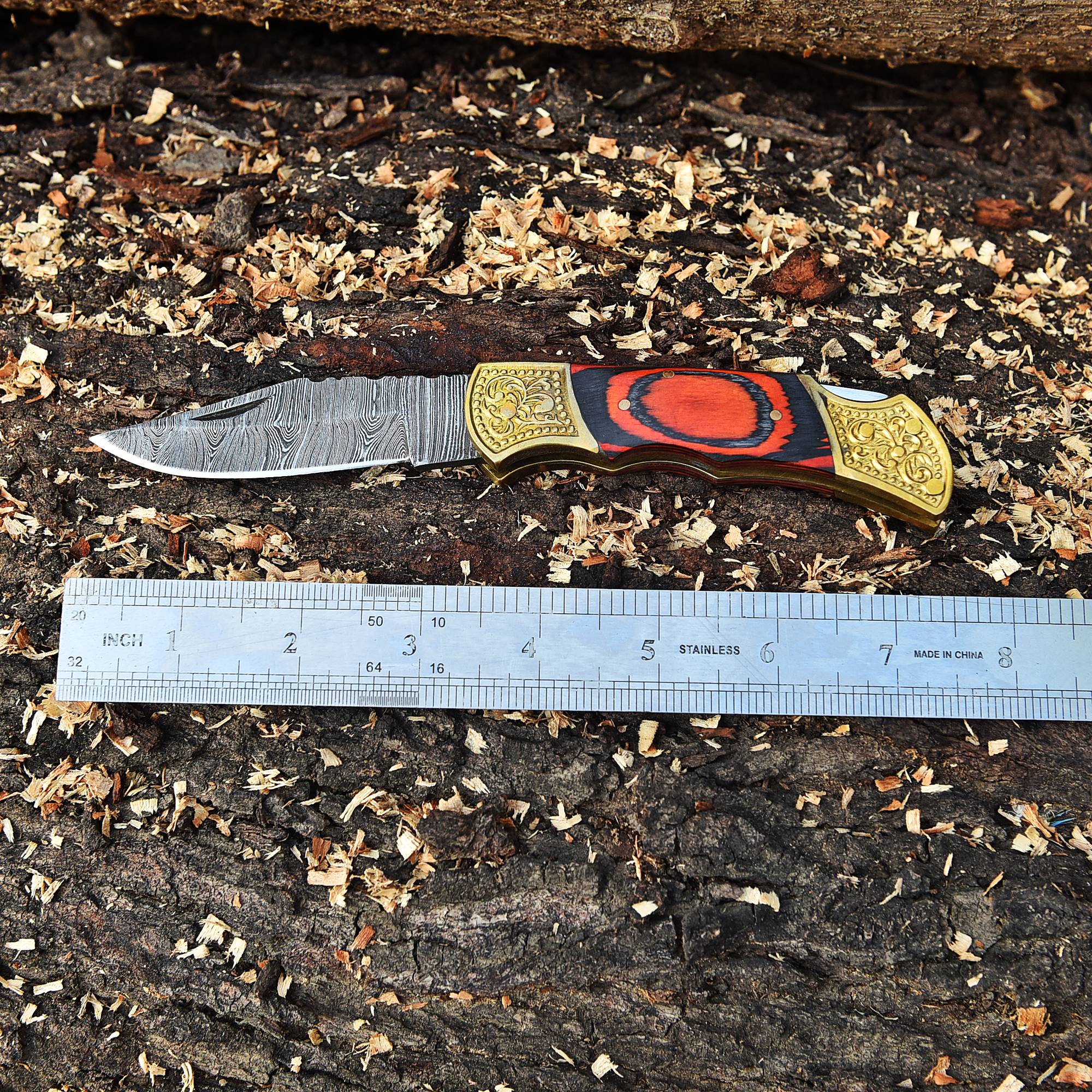 Handmade Forged Damascus Steel Folding Blade Pocket Knife Lock Back - PakkaWood Handle - Image 5