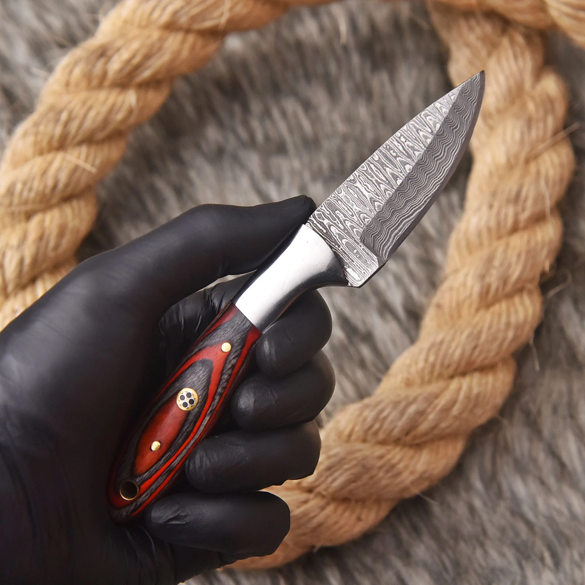 Handmade Forged Damascus Steel Full Tang Skinner Knife With Sheath - Image 3