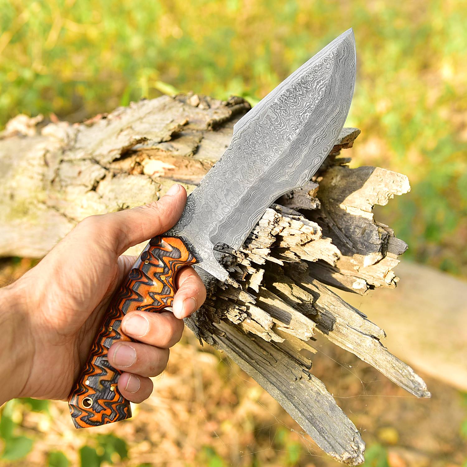 Handmade Forged Damascus Steel Gurkha Kukri Knife Survival EDC 12”With Engraved Wood Handle - Image 4