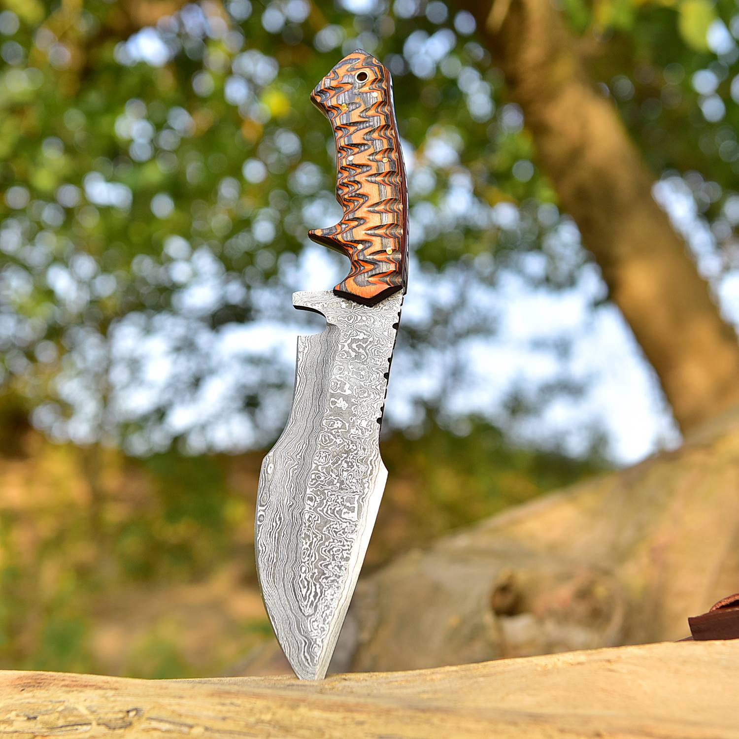 Handmade Forged Damascus Steel Gurkha Kukri Knife Survival EDC 12”With Engraved Wood Handle - Image 5