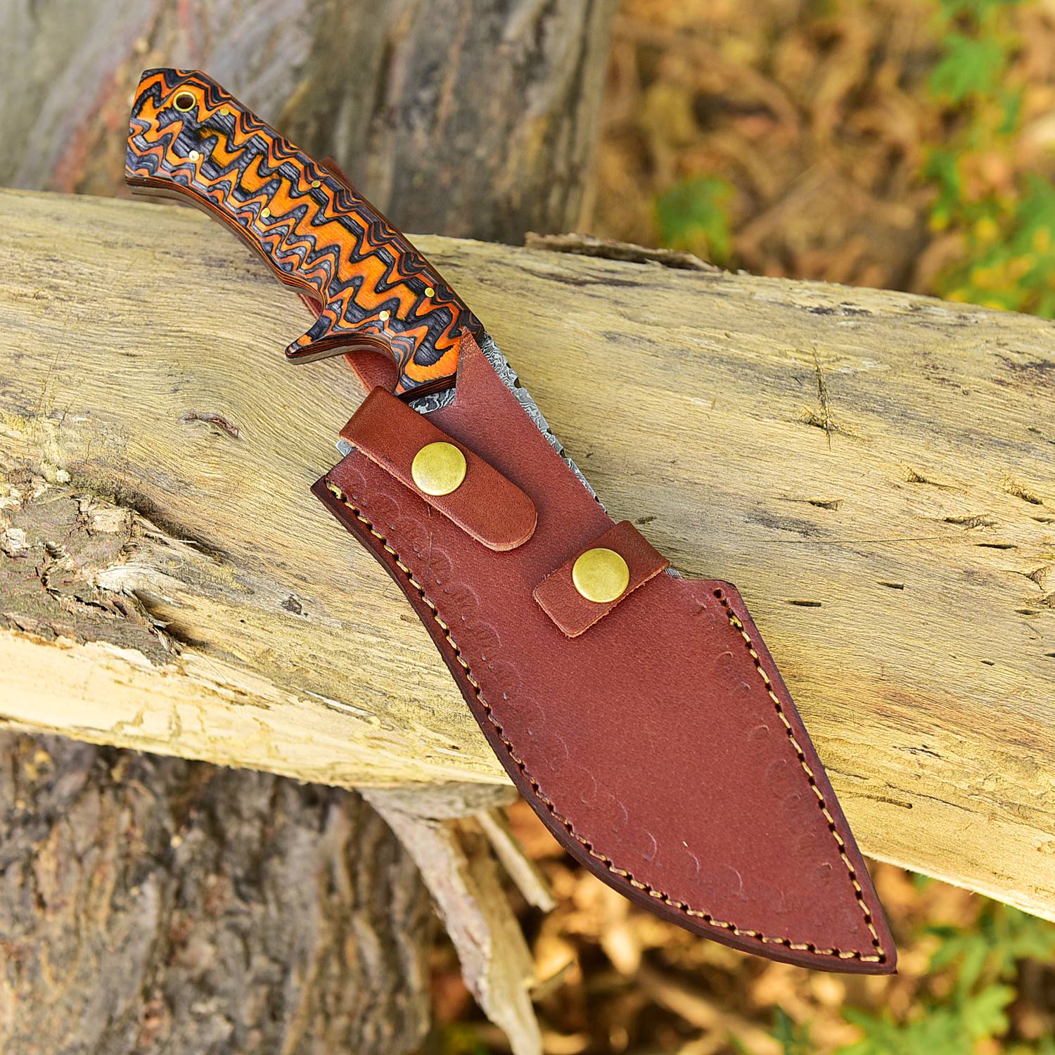Handmade Forged Damascus Steel Gurkha Kukri Knife Survival EDC 12”With Engraved Wood Handle - Image 6