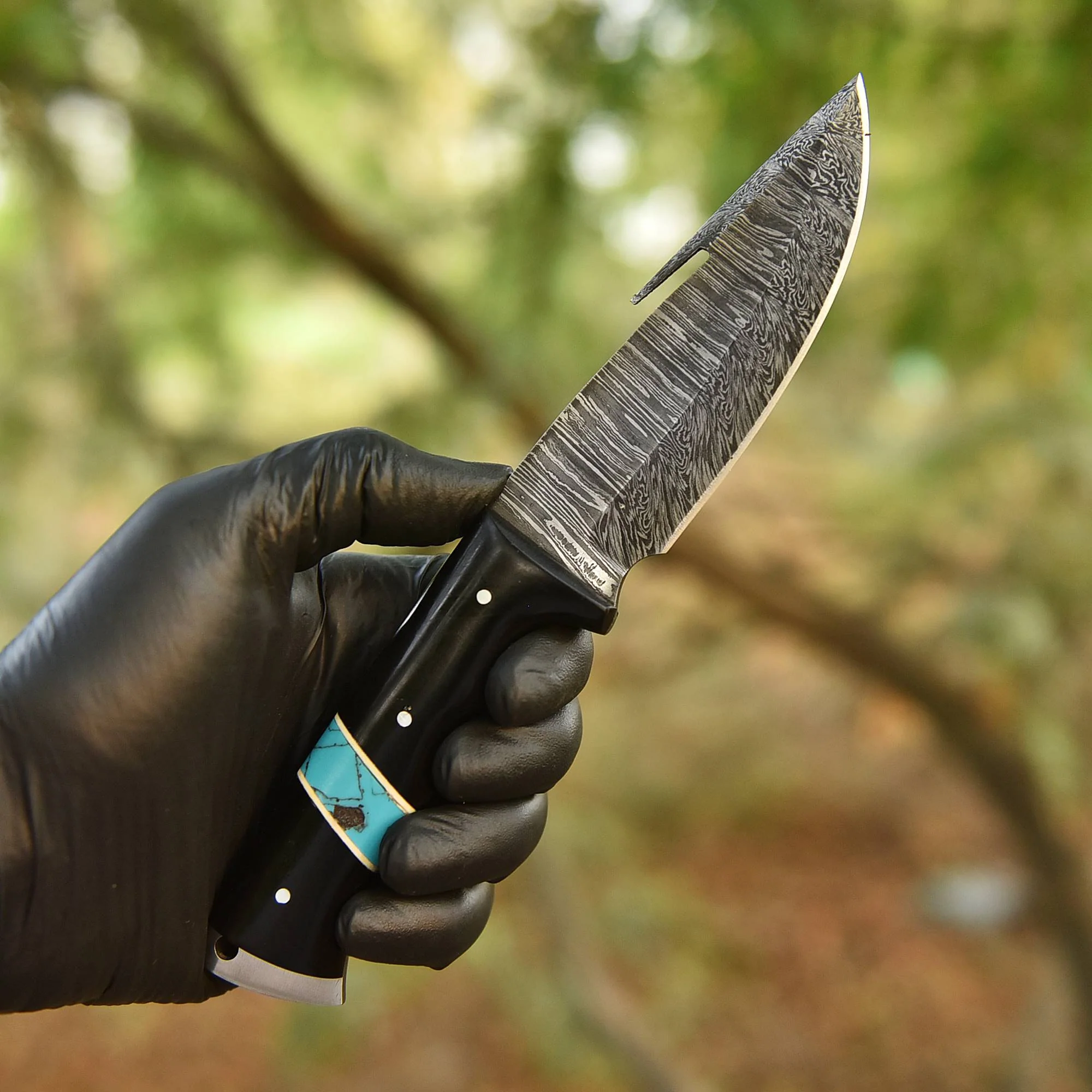 Handmade Forged Damascus Steel Gut Hook Blade Skinner Knife Resin Handle