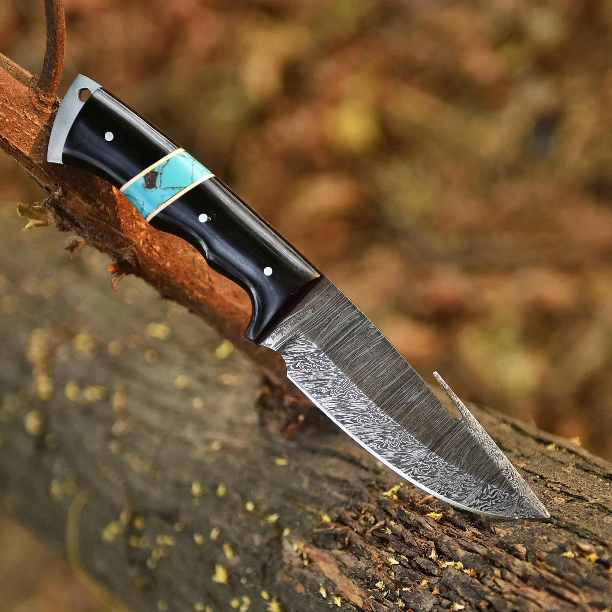 Handmade Forged Damascus Steel Gut Hook Blade Skinner Knife Resin Handle - Image 3