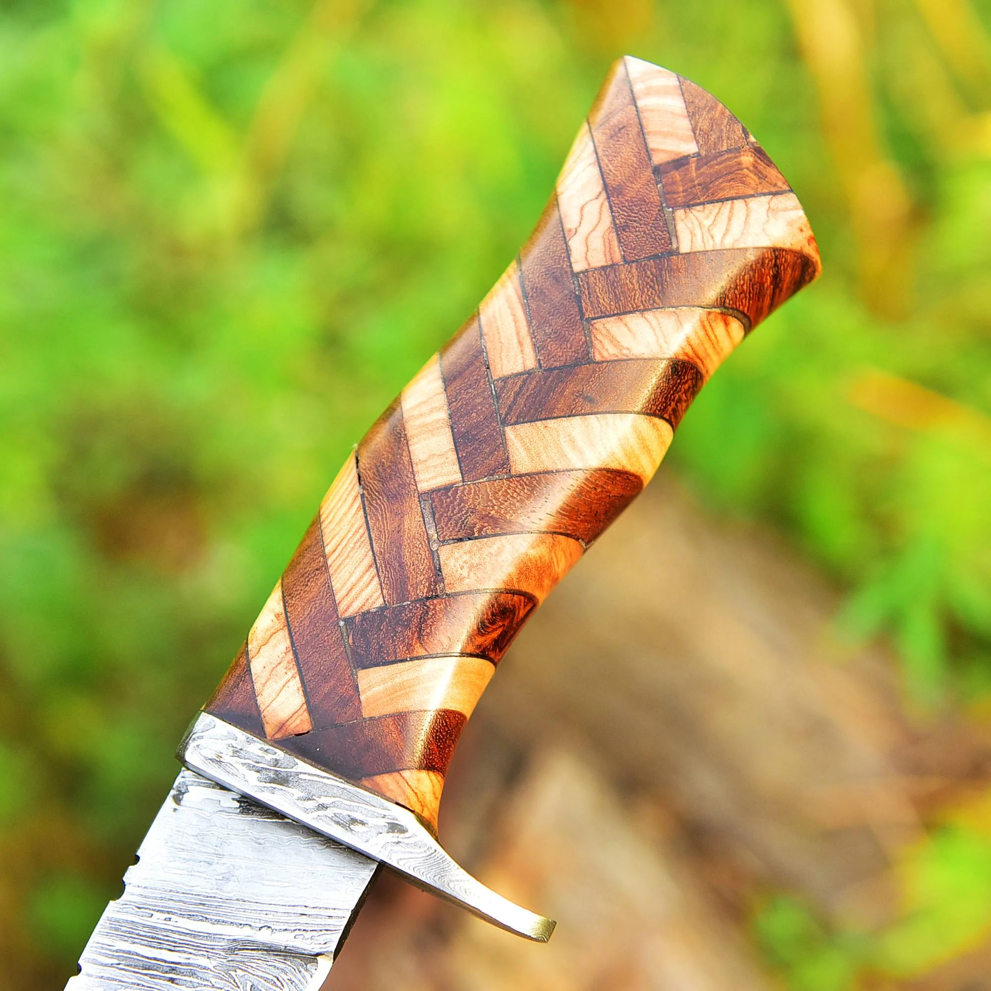 Handmade Forged Damascus Steel Hunting Bushcraft Kukri Knife Survival EDC 16” With Olive Wood Rose Wood Handle - Image 3