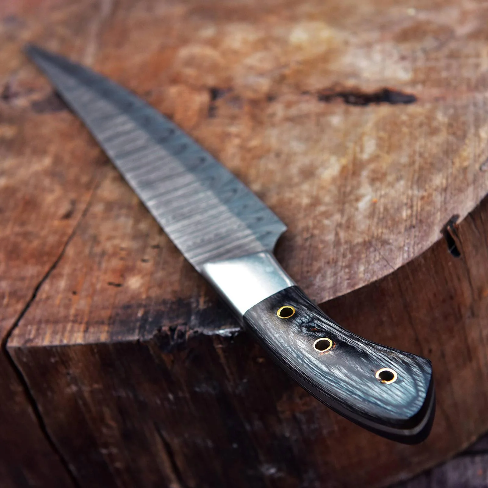 Handmade Forged Damascus Steel Japanese Chef Knife Wood Handle Steel Bolster - Image 5