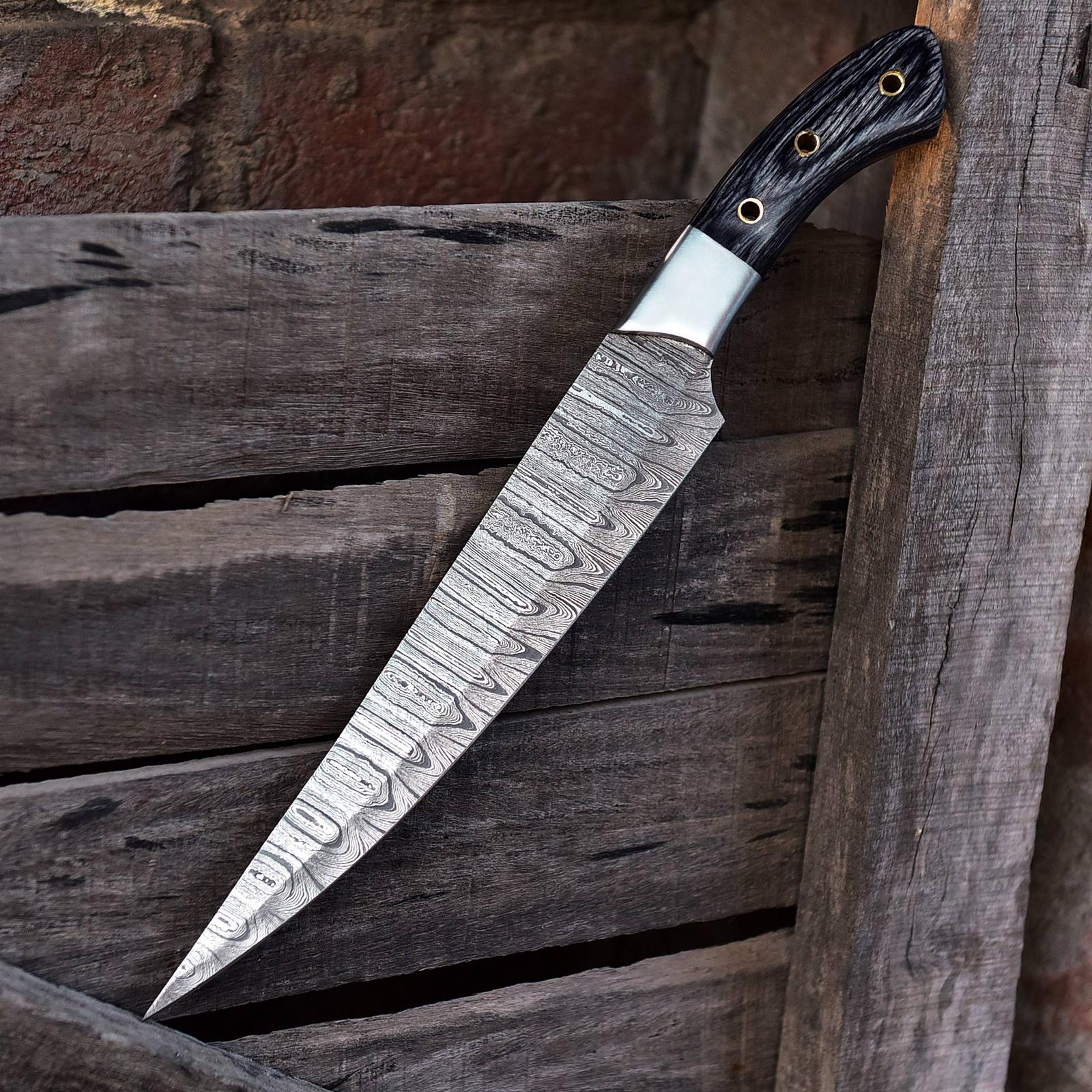 Handmade Forged Damascus Steel Japanese Chef Knife Wood Handle Steel Bolster - Image 6