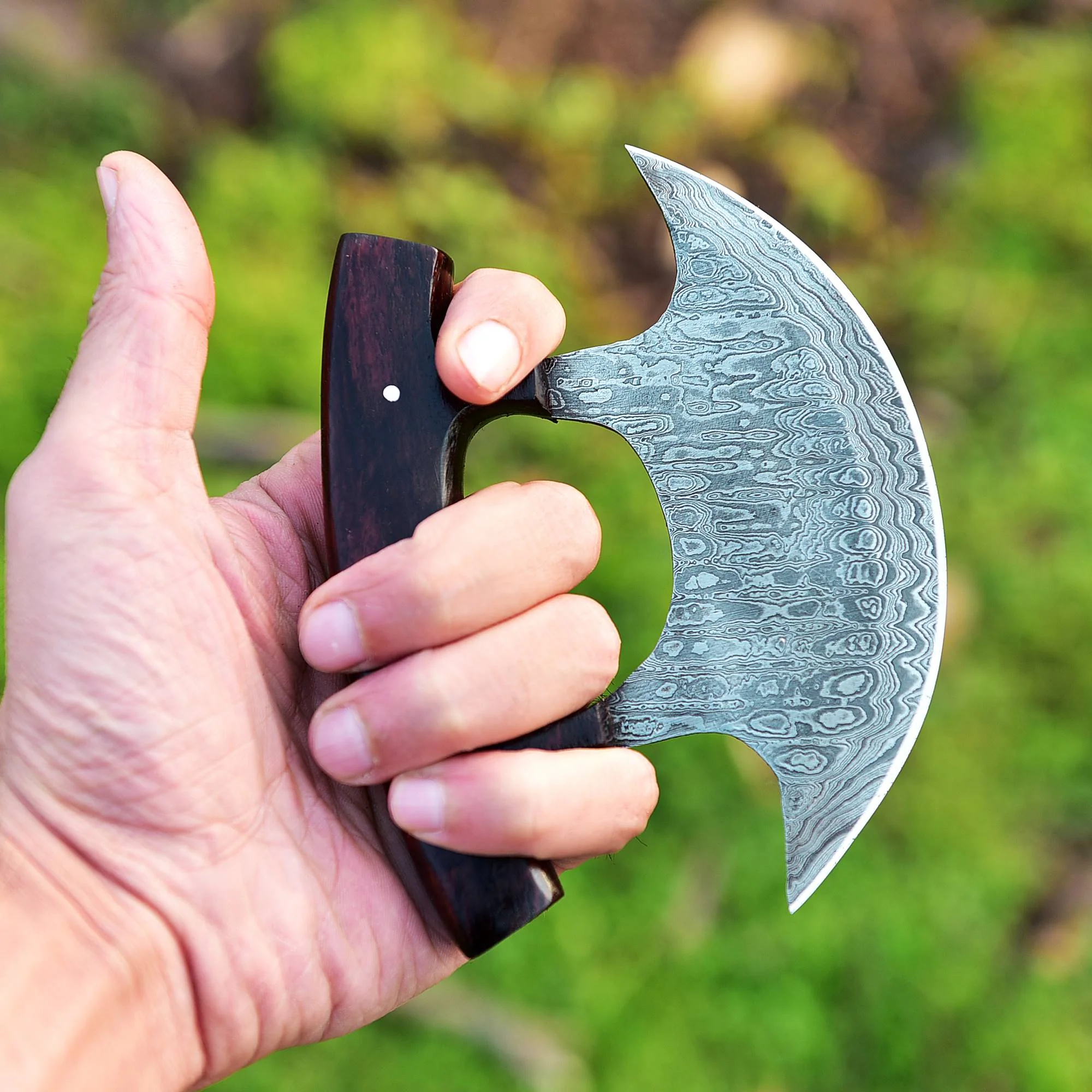 Handmade Forged Damascus Steel Ulu Knife Full Tang Pizza Cutter x-740 - Image 3