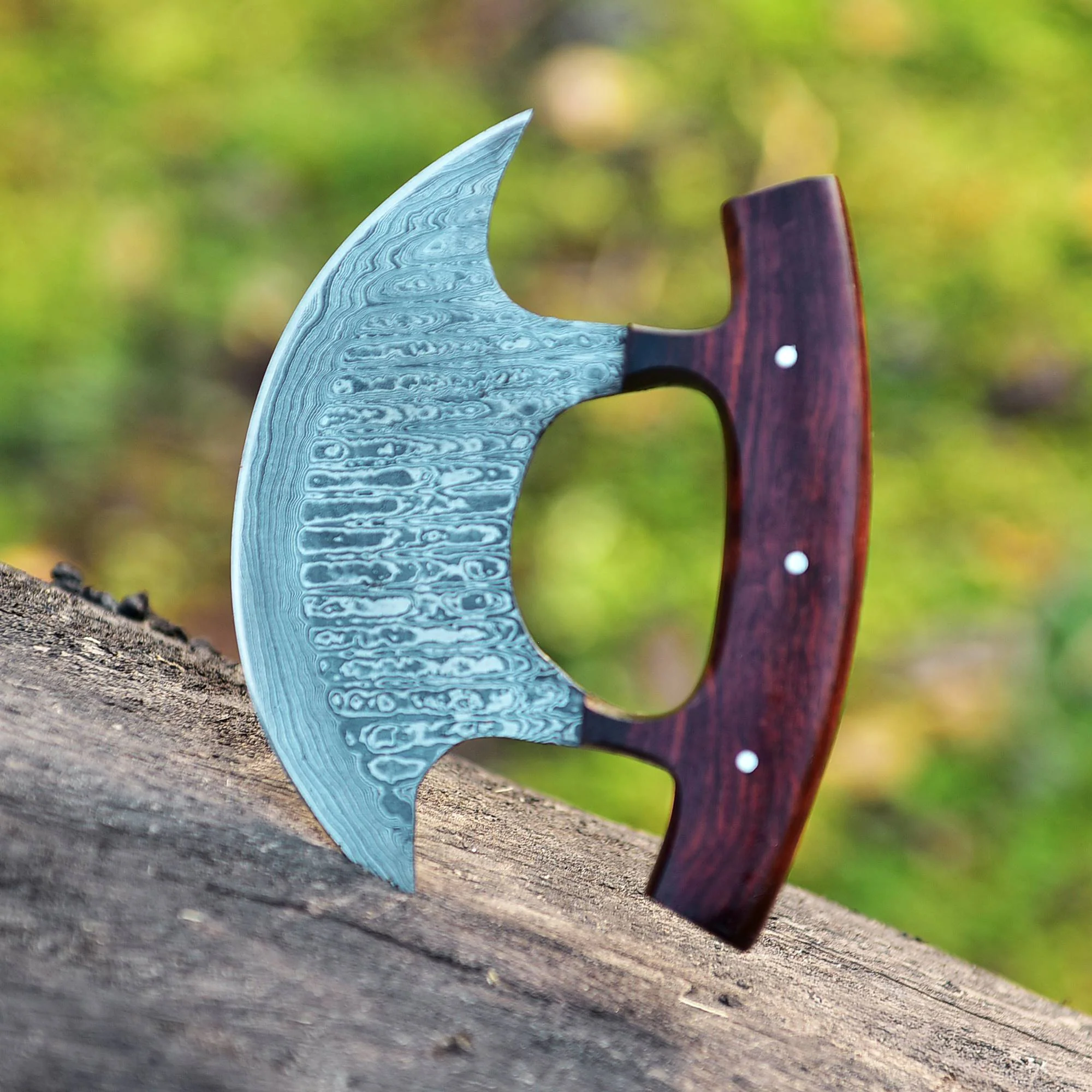 Handmade Forged Damascus Steel Ulu Knife Full Tang Pizza Cutter x-740 - Image 4
