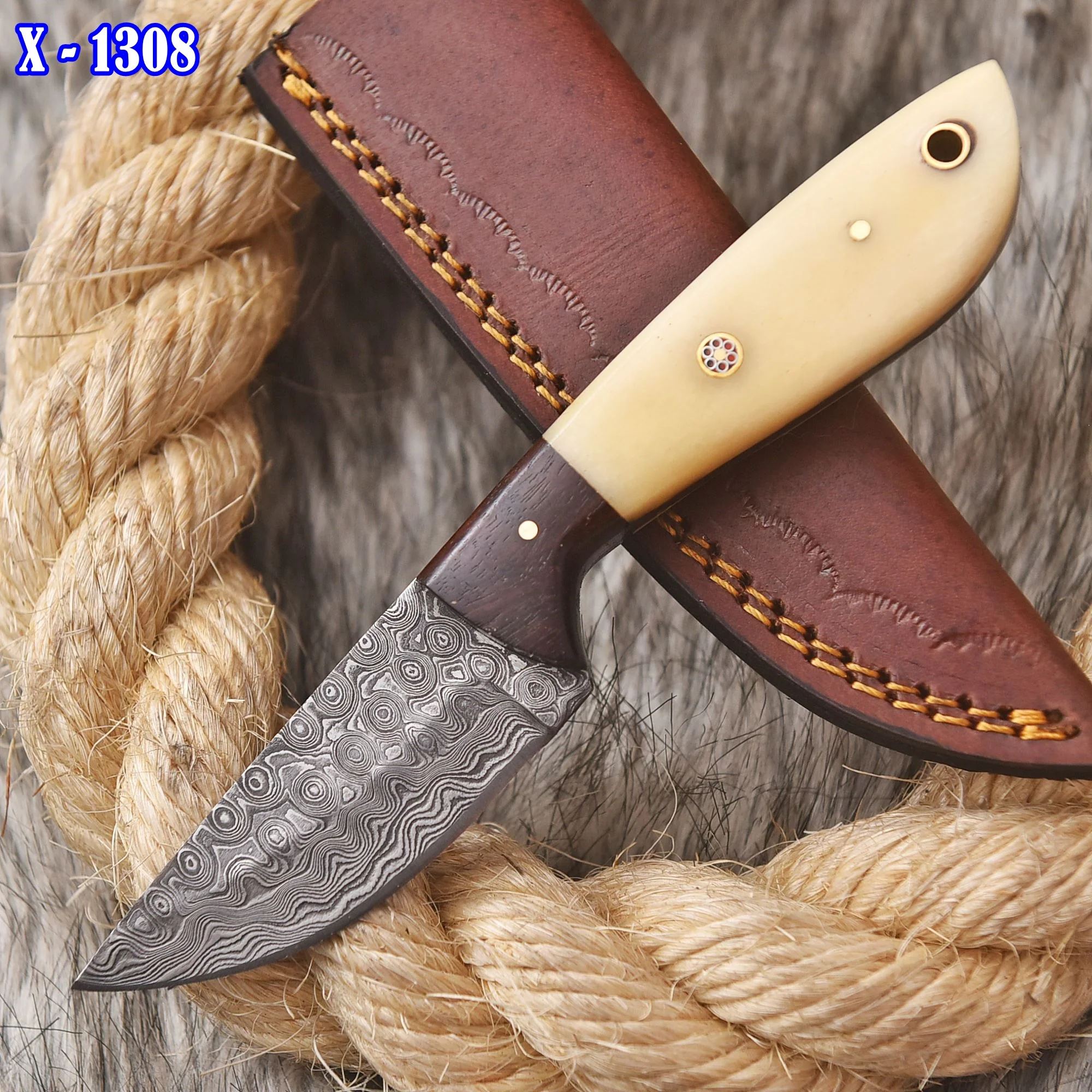 Handmade Forged Full Tang Camping Skinner Knife Camel Bone Wood Handle - Image 2