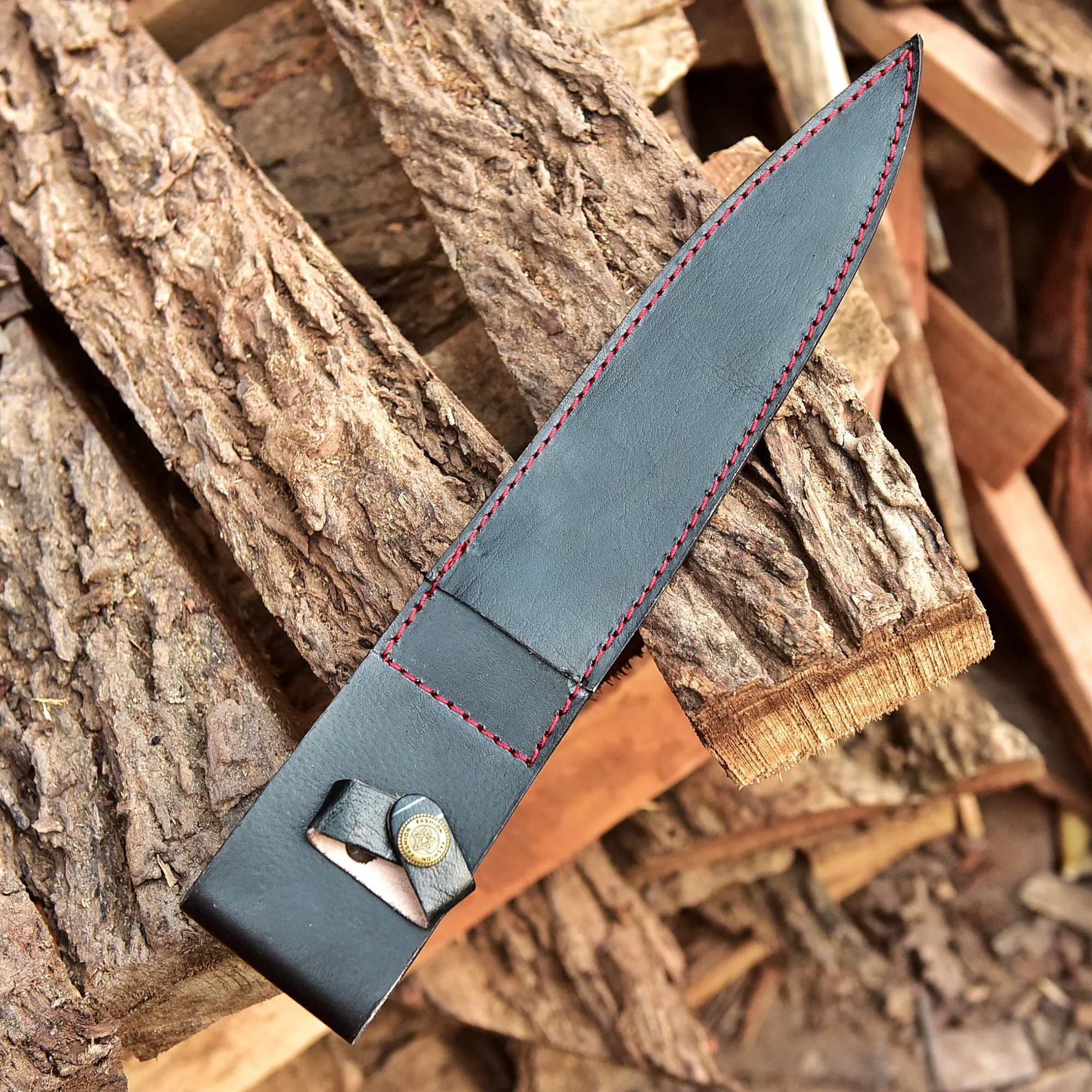 Handmade Heavy Duty Buffalo Leather Double Edge Fixed Blade Knife Sheath - Image 3