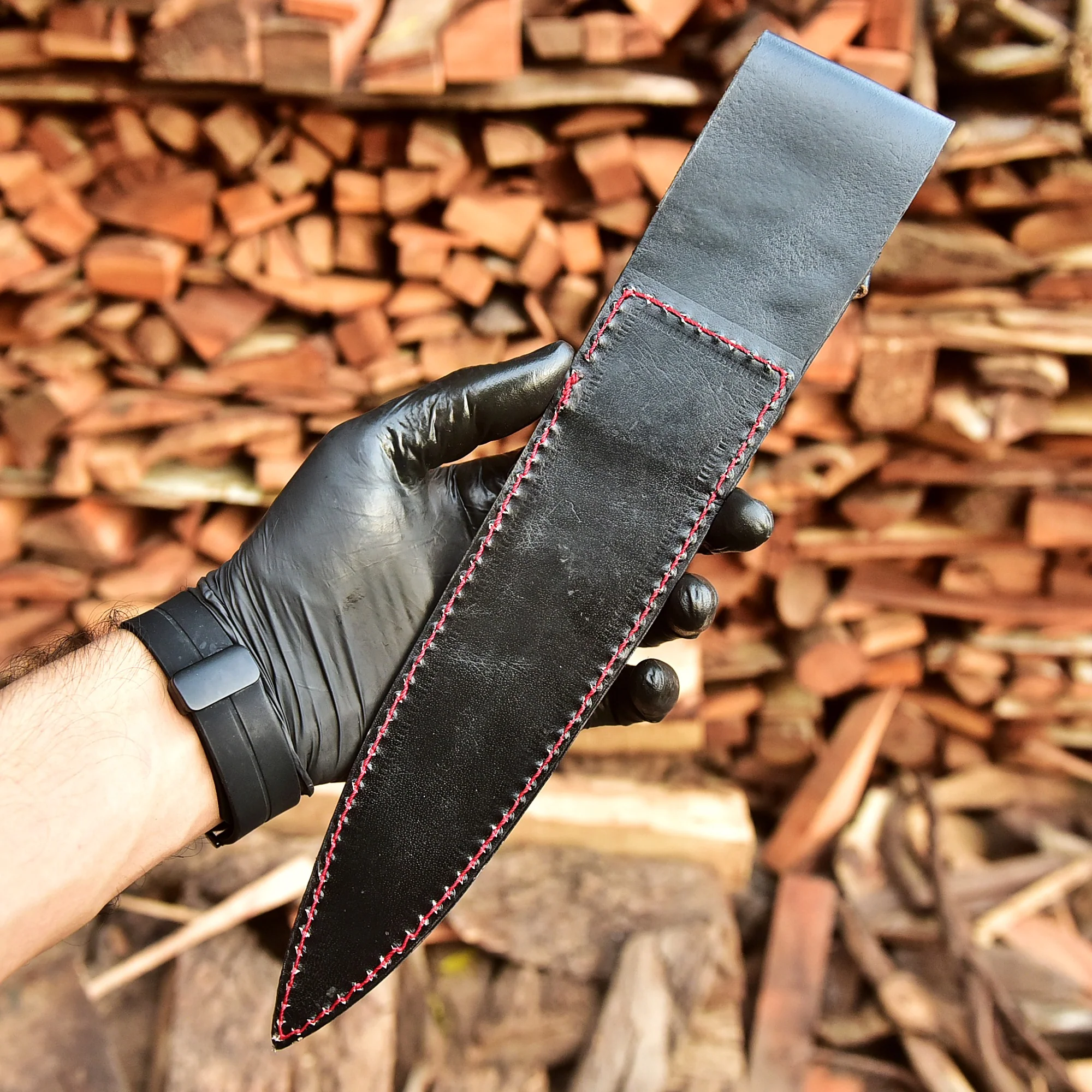 Handmade Heavy Duty Buffalo Leather Double Edge Fixed Blade Knife Sheath - Image 4